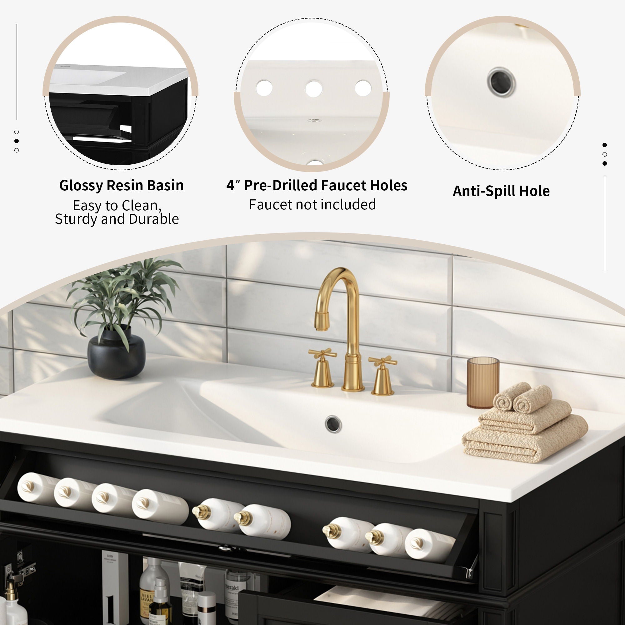 Bathroom Vanity & Top Sink, Modern Bathroom Storage Cabinet With 2 Drawers And A Tip-Out Drawer