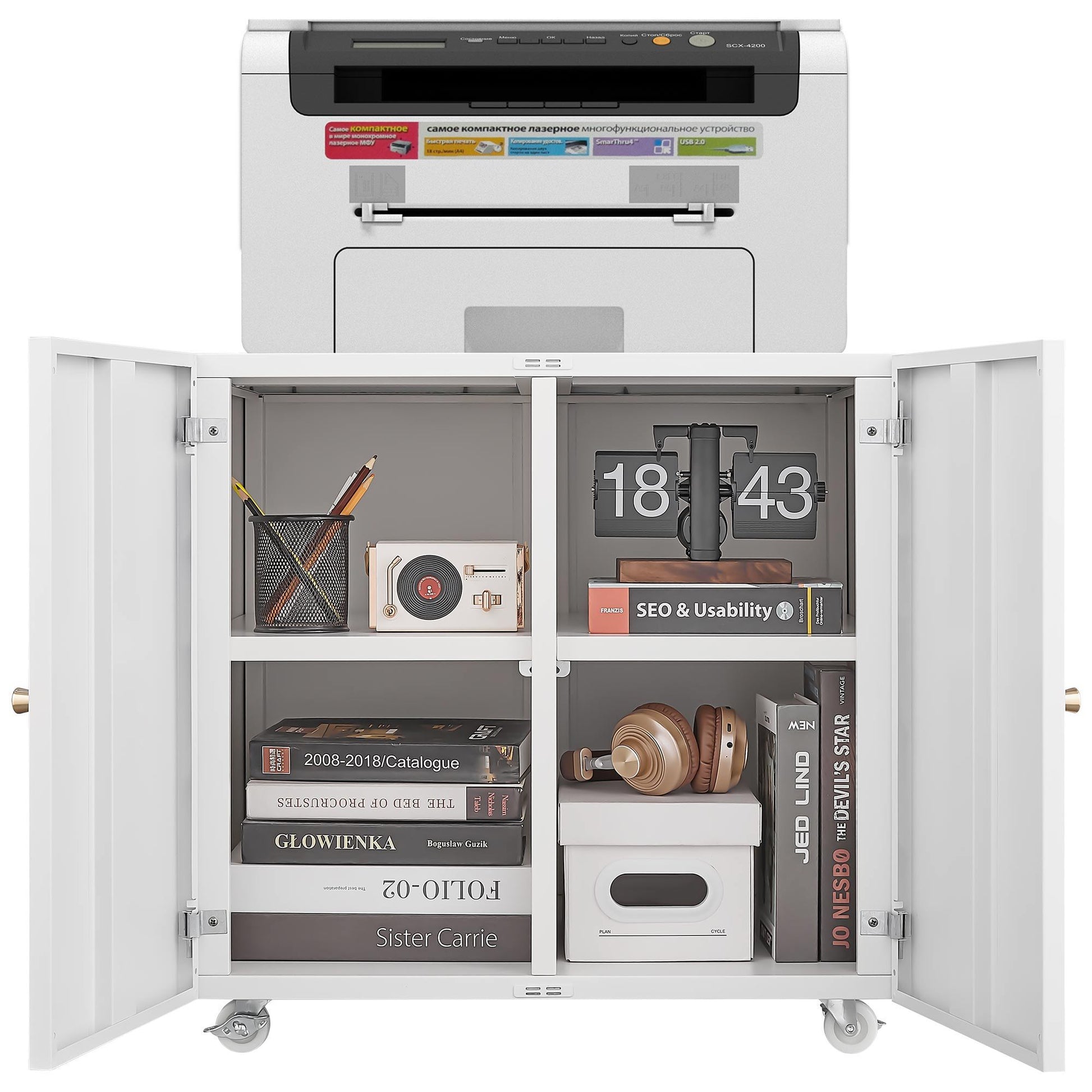 Office Furniture Copier Cabinet 2 Door Steel Copier Stand Mobile Pedestal File Printer Stand - Best Buy Furniture
