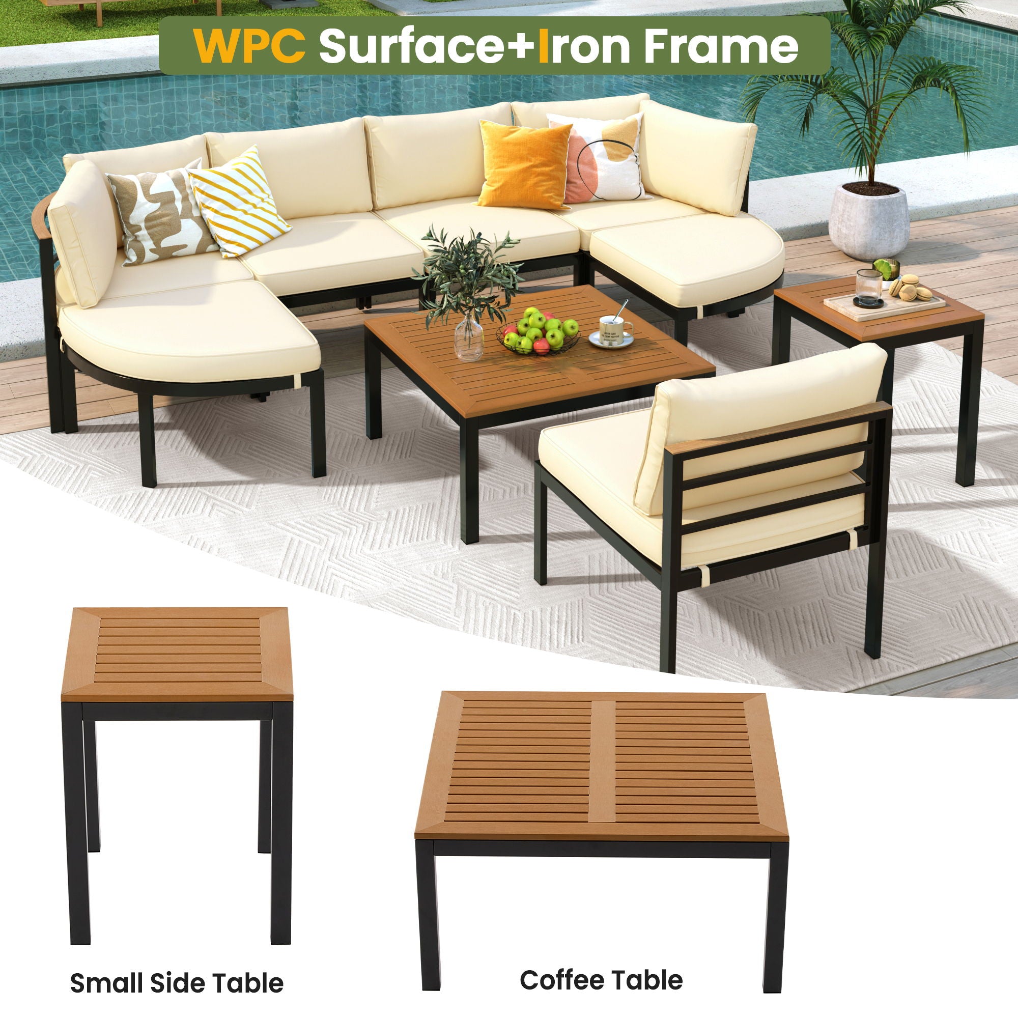 Outdoor Sectional Sofa Set Patio Seating Group With Cushions