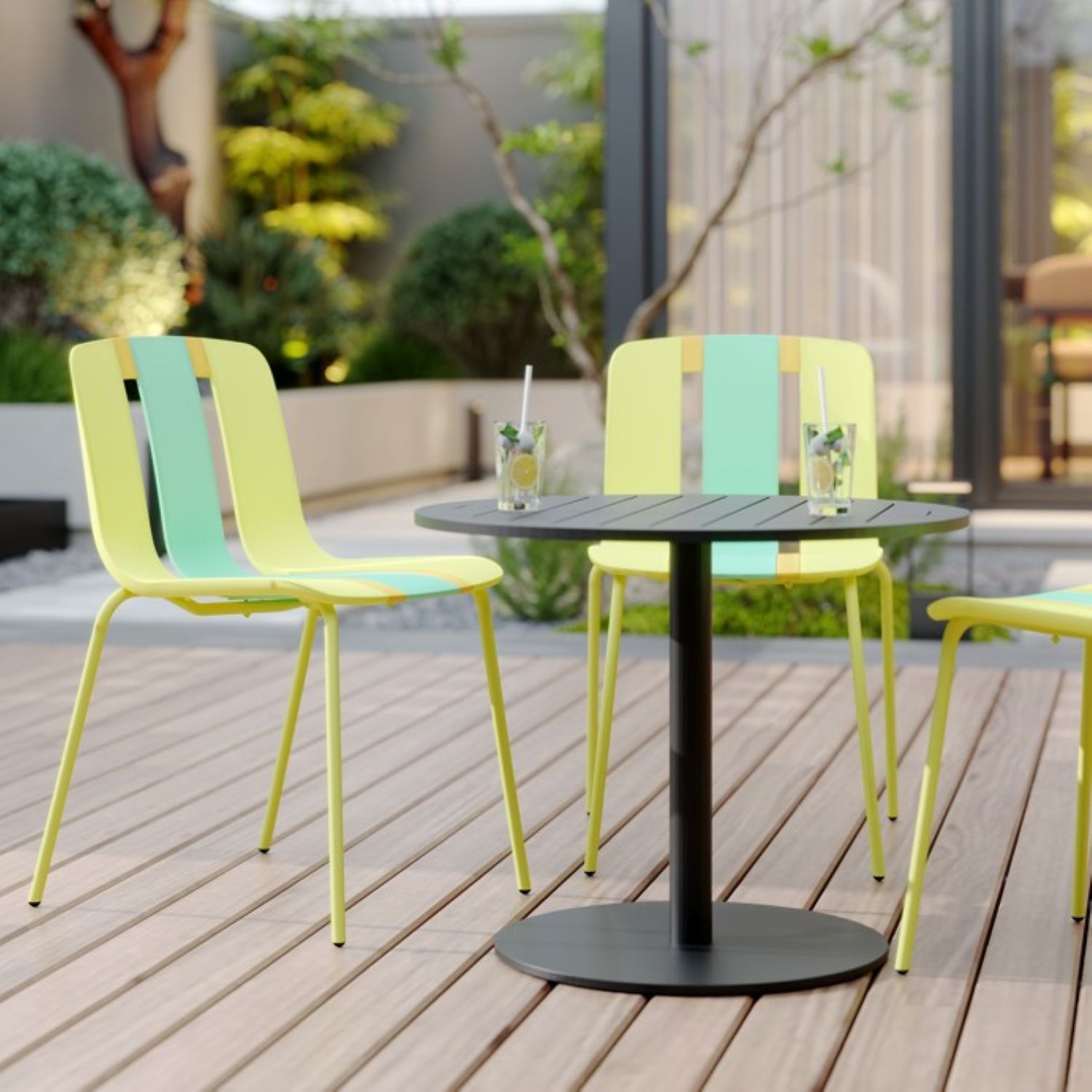 Modern Striped Blocking Single Chairs, Waterproof And Fade Resistant (Set of 4)
