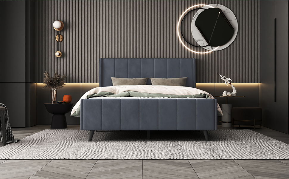 Upholstered Platform Bed Velvet
