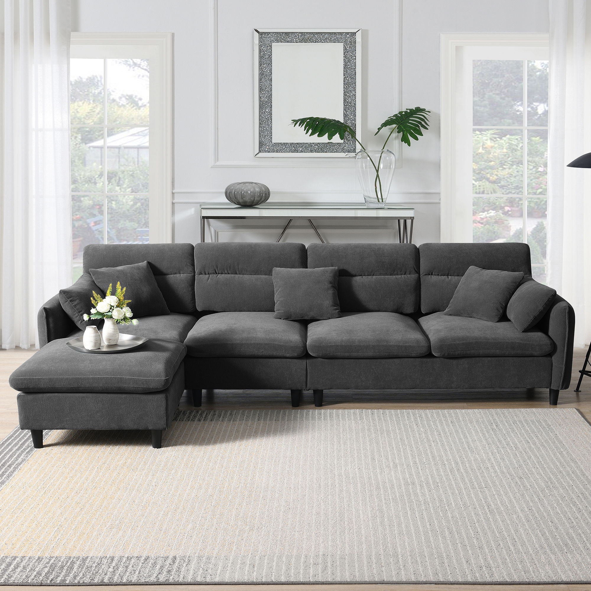 Modern Convertible Sectional Sofa L Shaped Reversible Couch Set With Free Pillows 5 Seat Cloud With Ottoman
