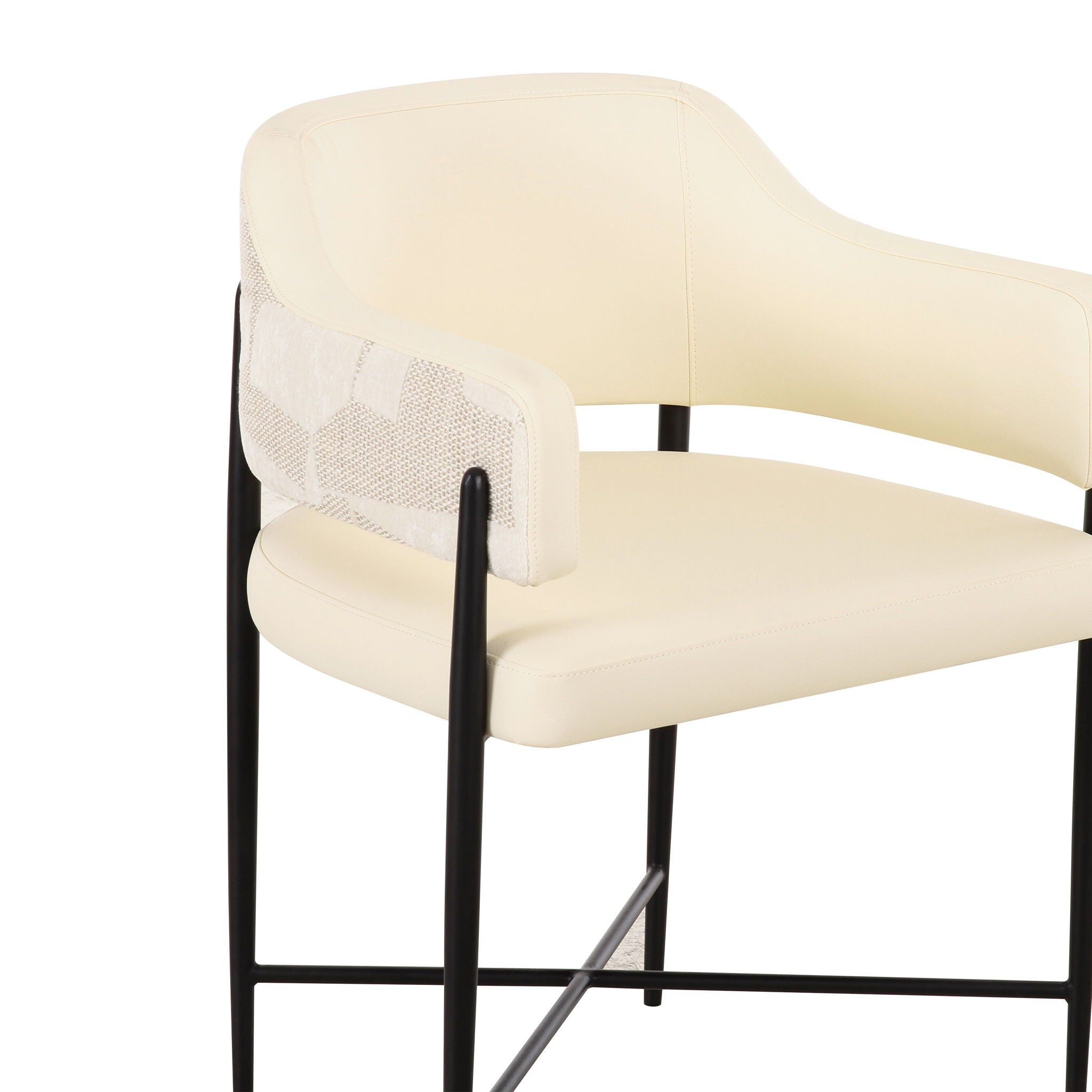 Sezanne - Vegan Leather And 2-Tone Jacquard Dining Chair - Cream