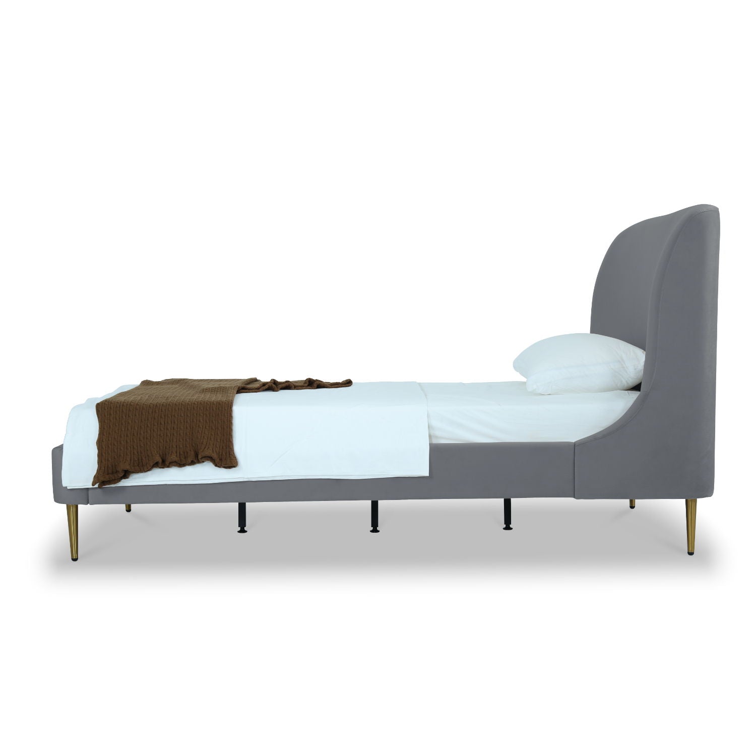 Mid-Century Modern Upholstered Bed With Curved Headboard