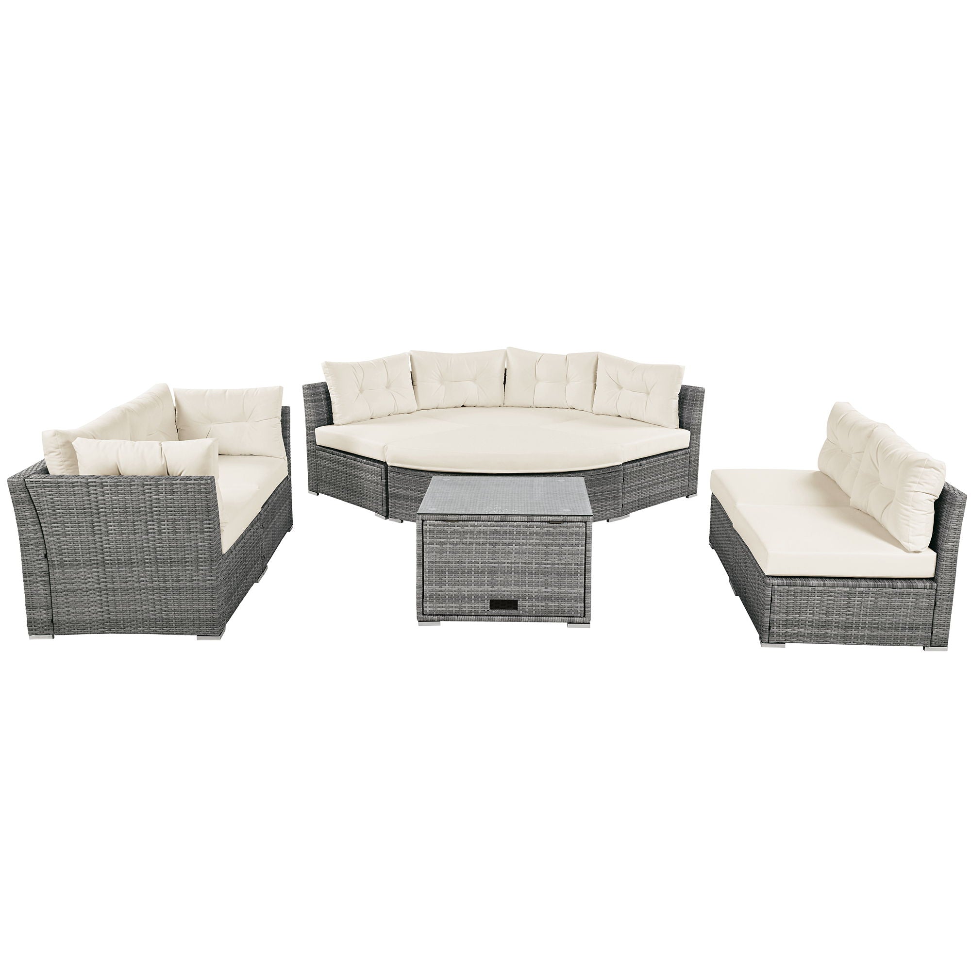 Patio Furniture Set Outdoor Daybed Rattan Sectional With Cushions And Center Table