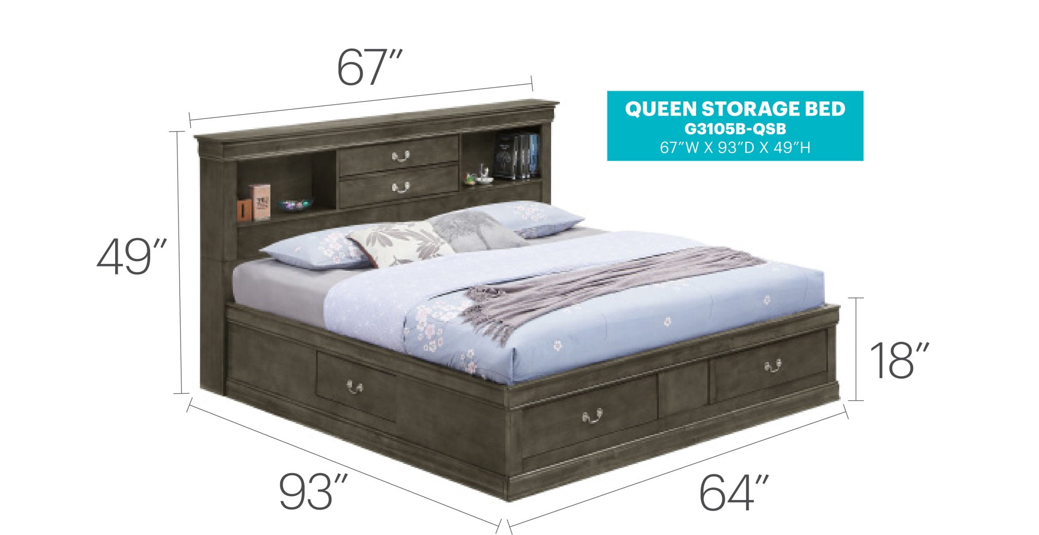 Louis Phillipe - Bookcase Storage Bed