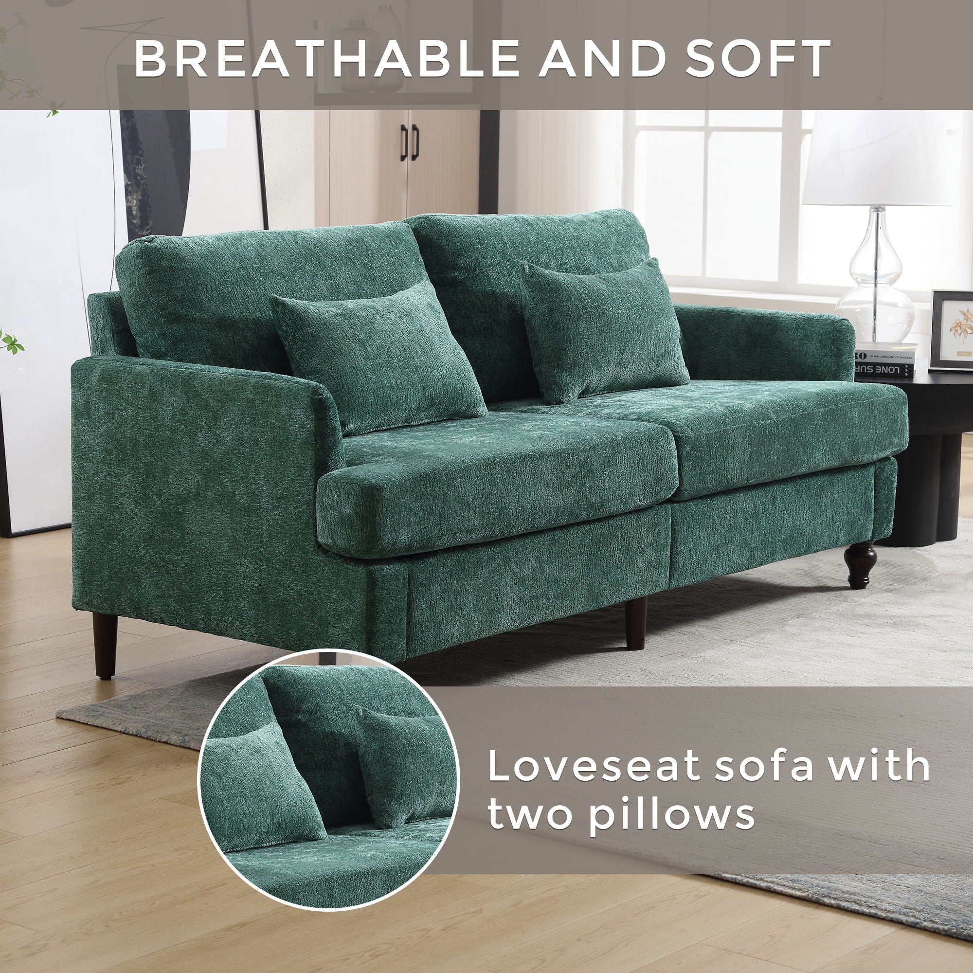 Mid Century Modern Chenille Fabric Loveseat Sofa, 2 Seat Upholstered Couch
