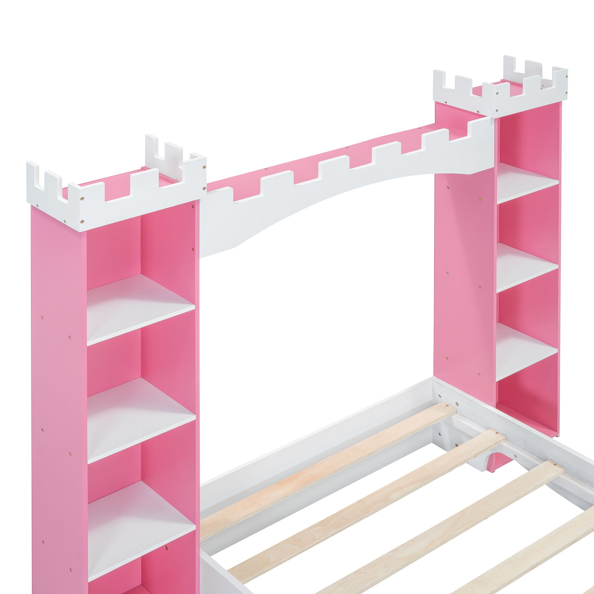 Castle Shaped Bed With Storage Shelf, Dreamy Platform Bed For Kids Bedroom