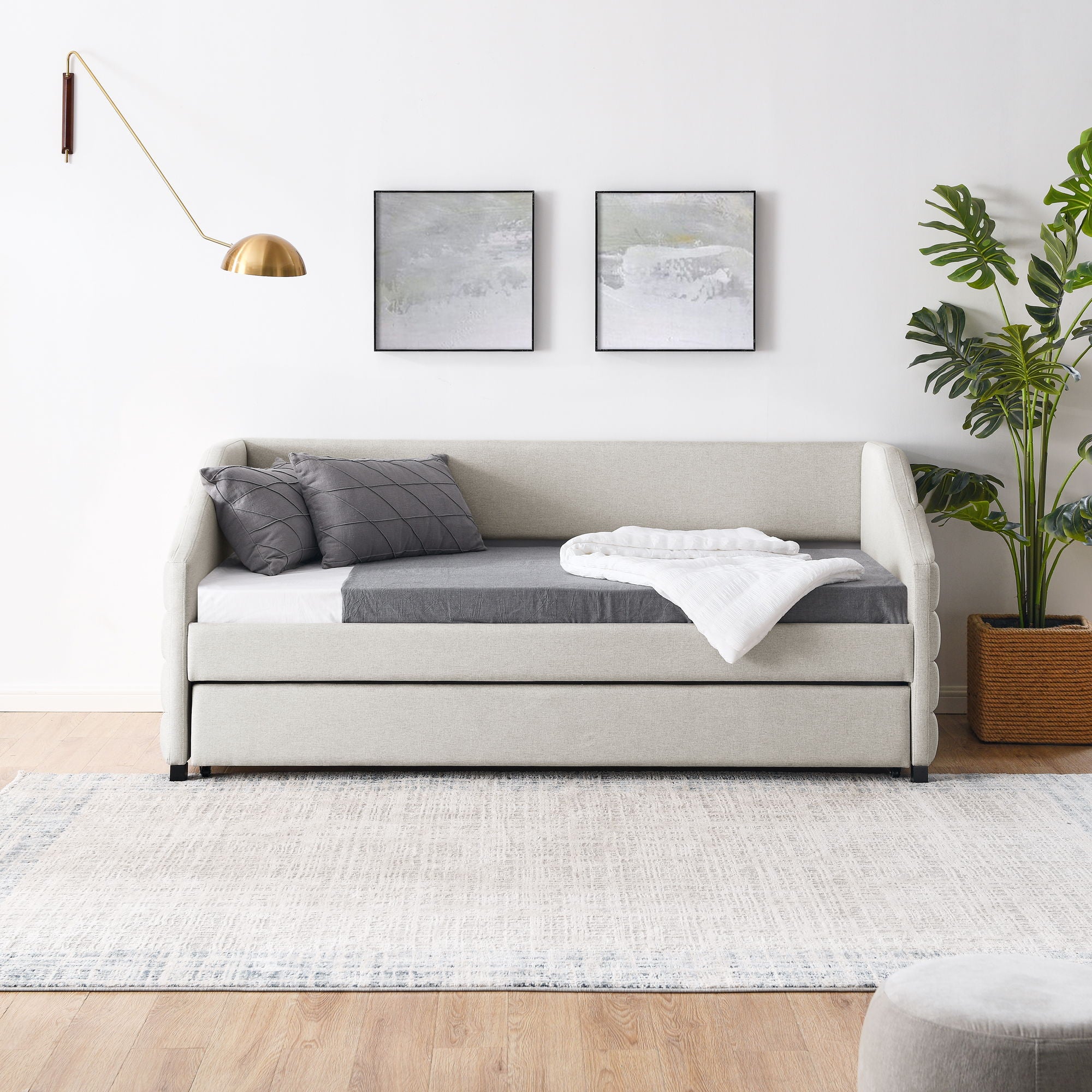 Elegant Daybed With Trundle Upholstered Tufted Sofa Bed