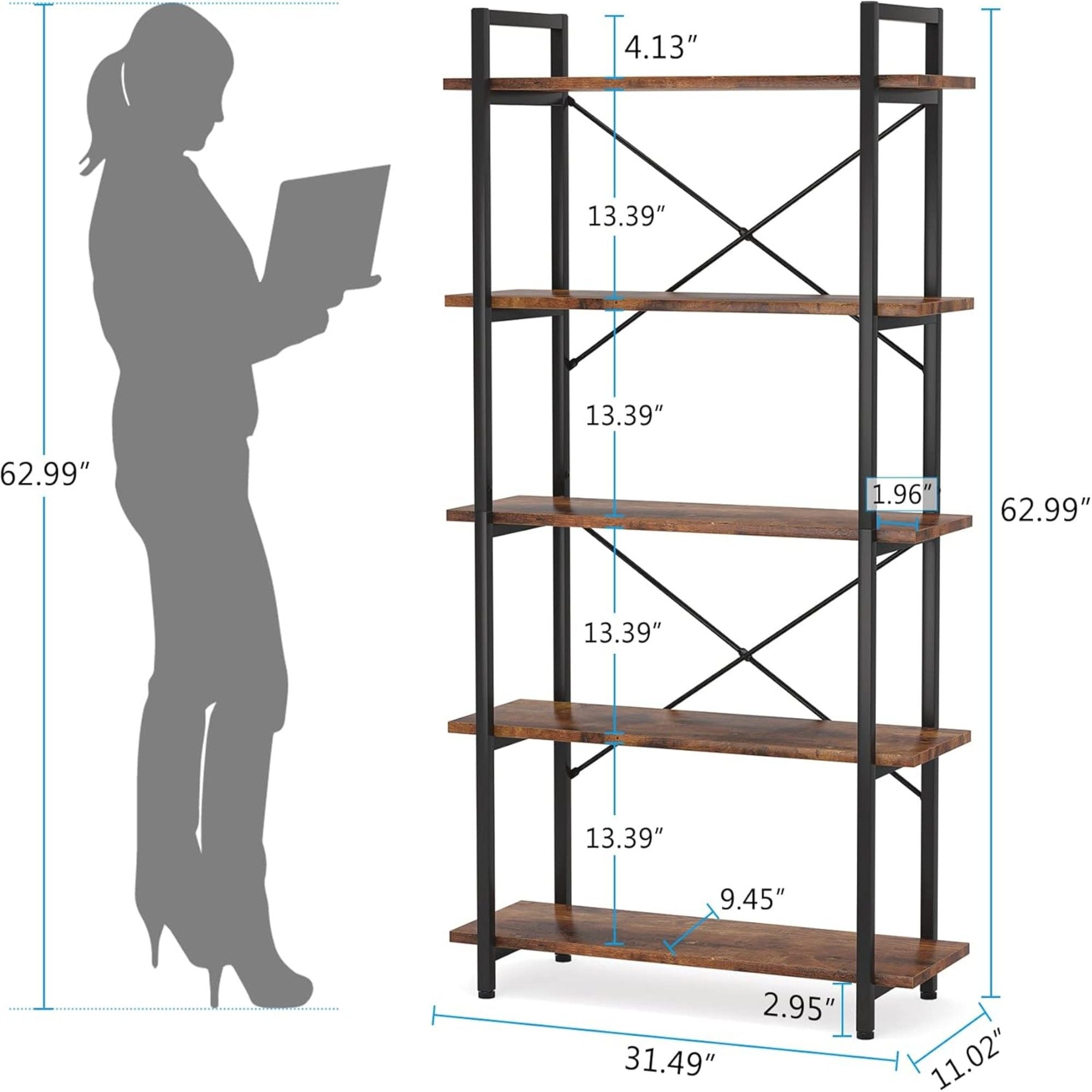 5 Tier Bookshelf Unit With Accents For Living Room - Black / Brown