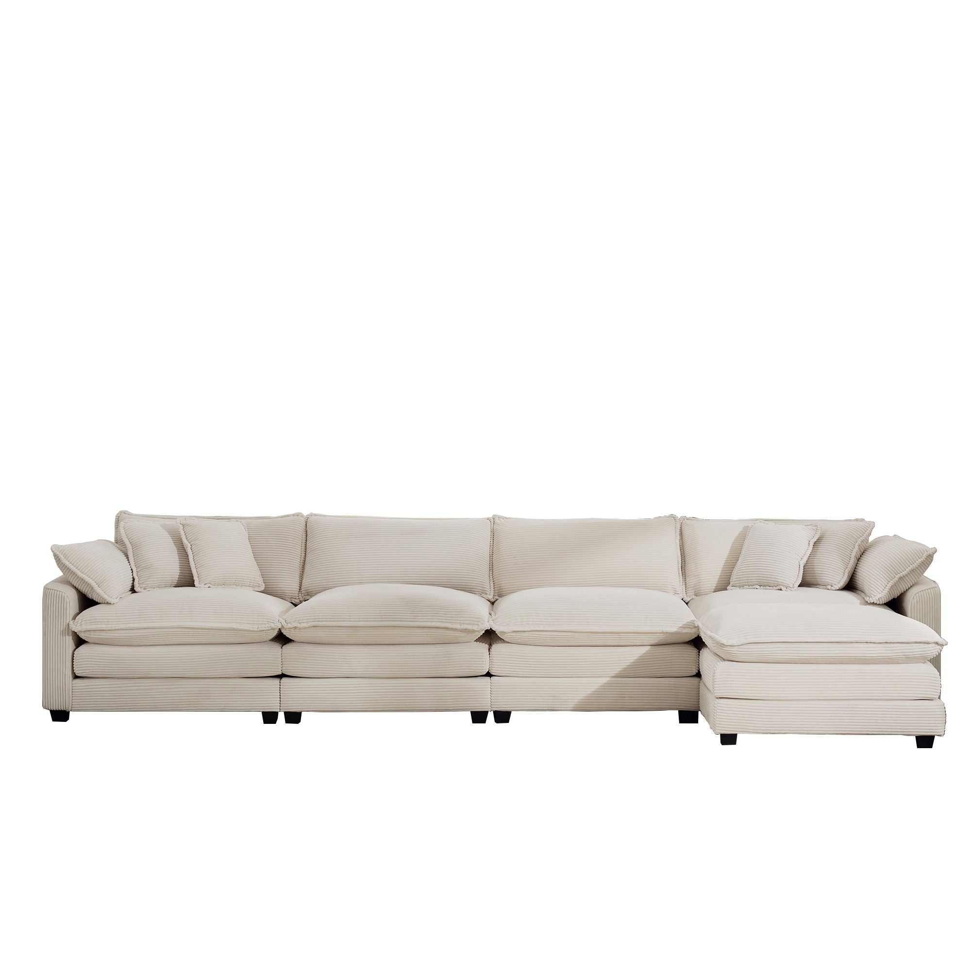 Modern Oversized Modular Cushion Sofa With Ottoman, Low Back, Deep Seating Sofa Set