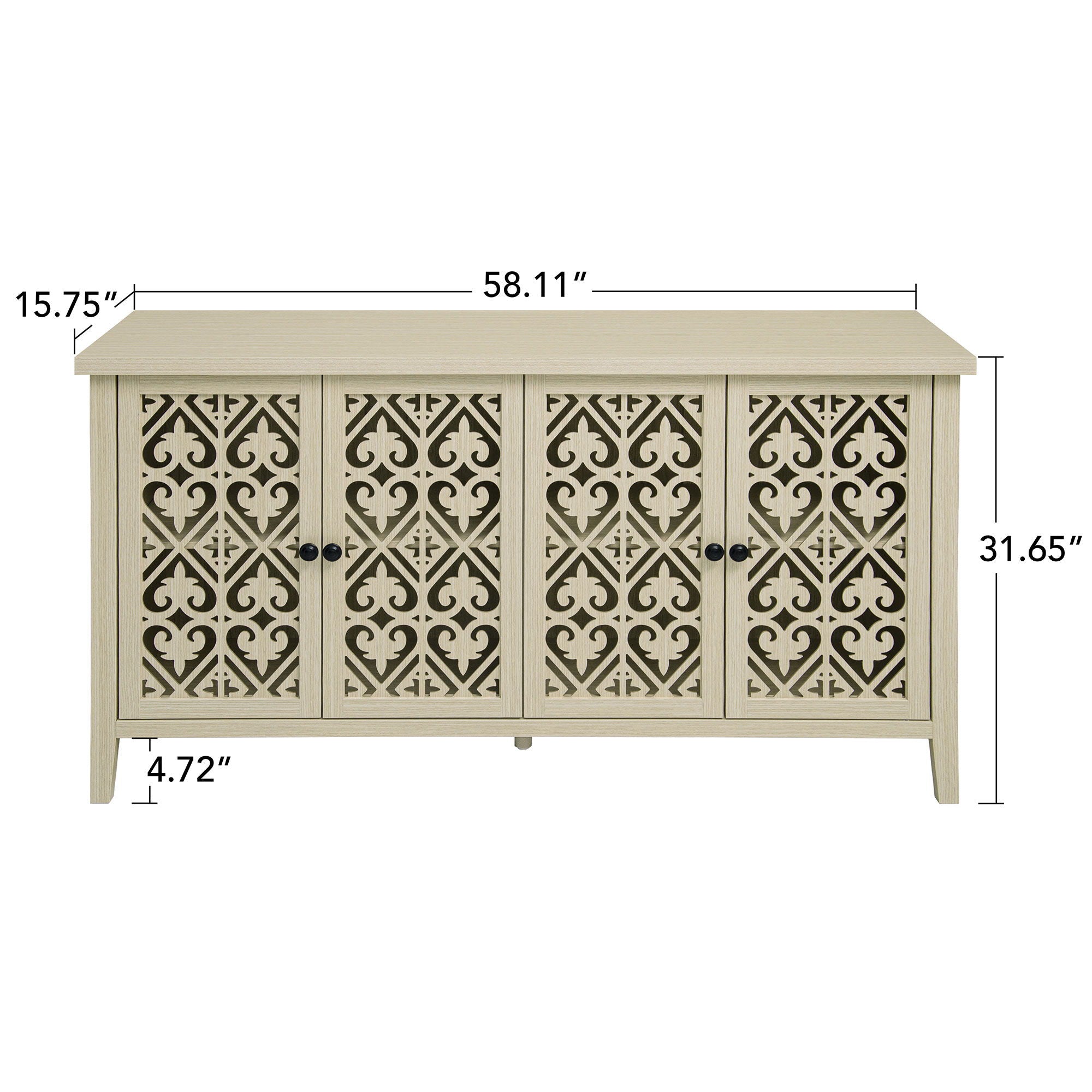 Hollowed Out Cabinet With 4 Doors, American Furniture, Suitable For Bedroom, Living Room, Study - Natural