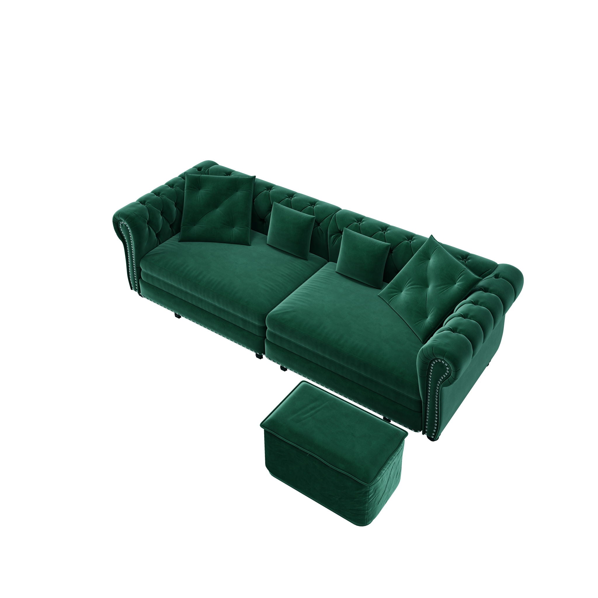 3 In 1 Pull Out Sofa Bed, Convertible Sleeper Sofa Bed, 3 Seater Sofa With Movable Ottoman - Green