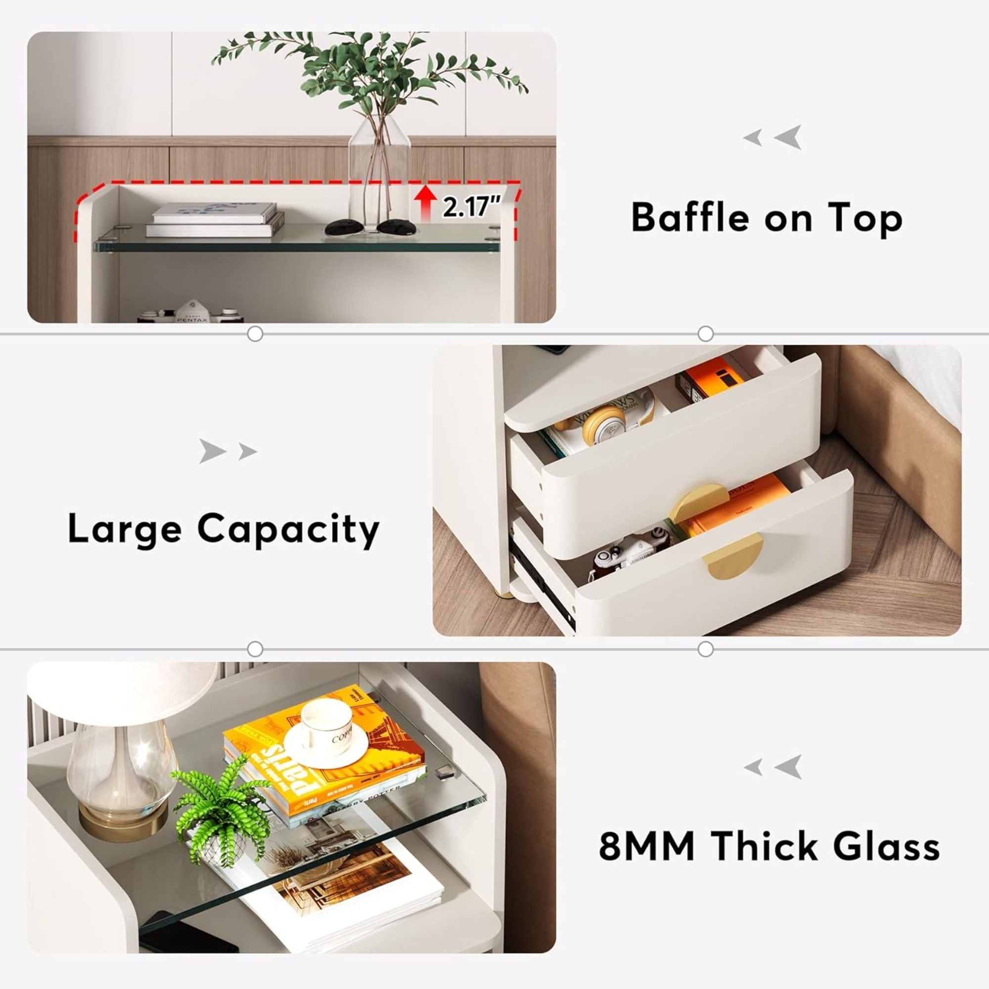 2 Drawer Nightstand With Open Shelf, Bedside Table - Beige