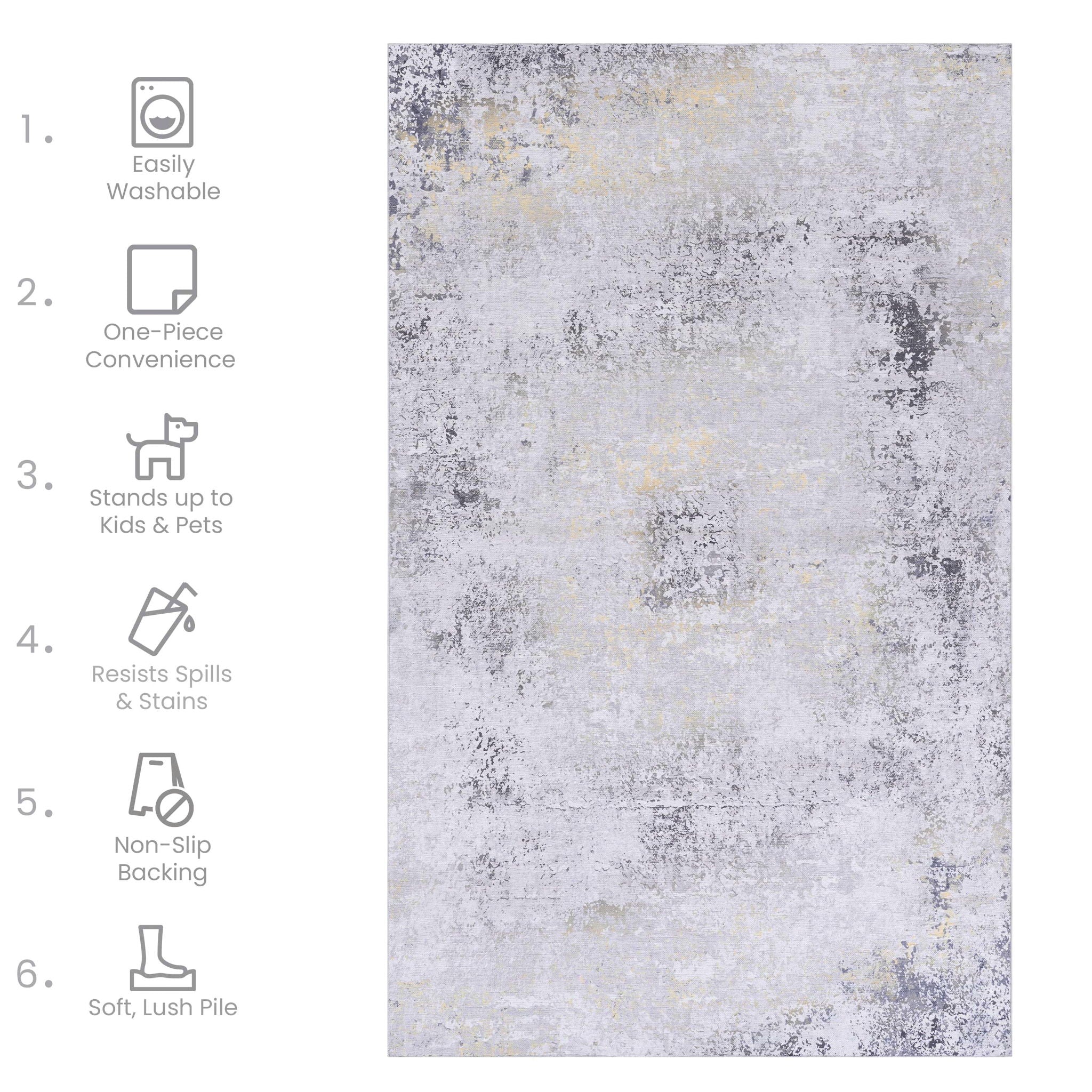 Maval - 6' X 9' Washable Area Rug - Gray / Gold
