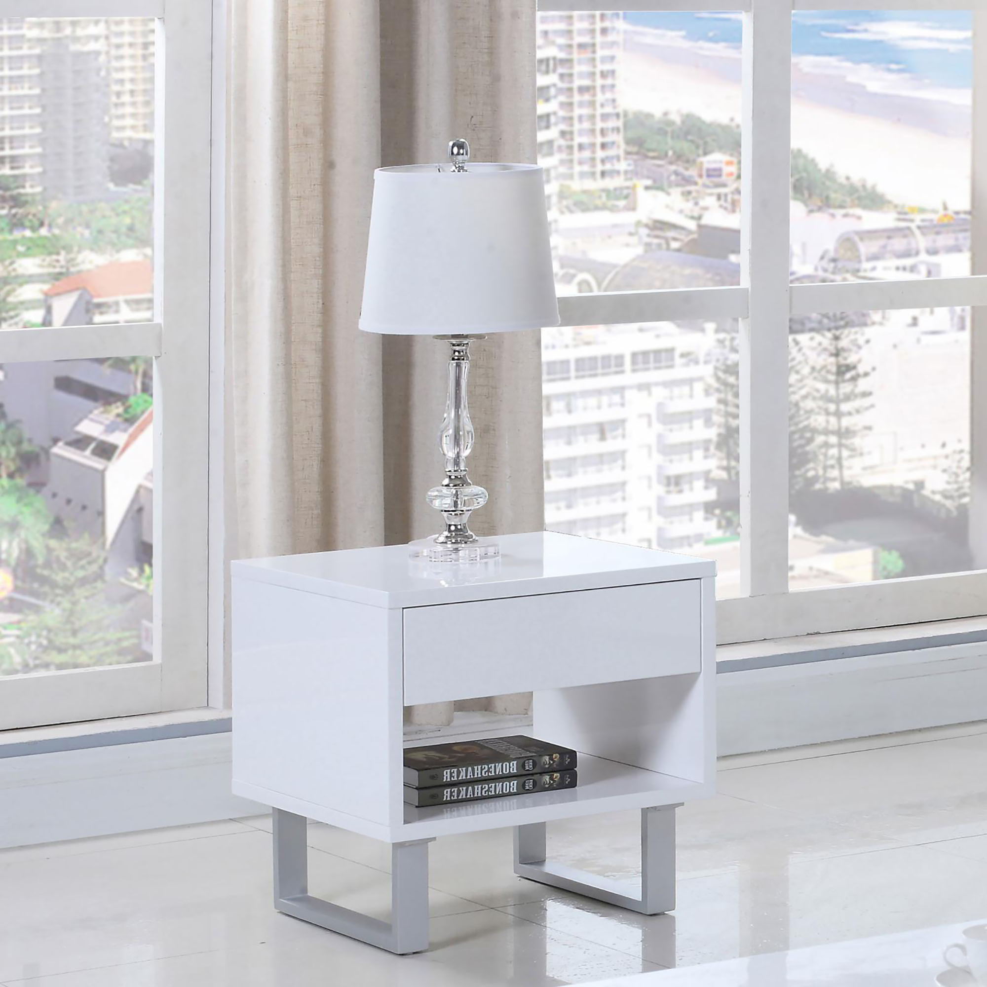 1 Drawer End Table With U-Shaped Legs - White