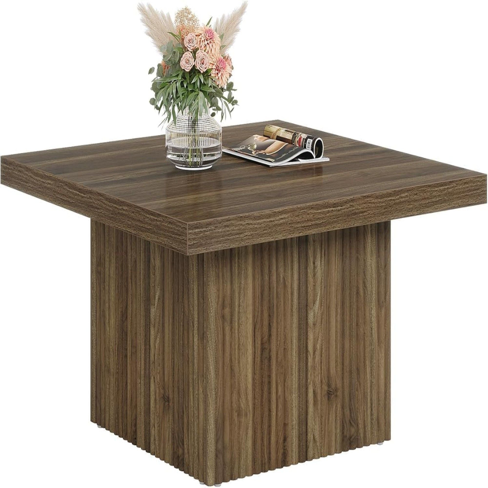 Square Coffee Table With Half Round Base - Brown