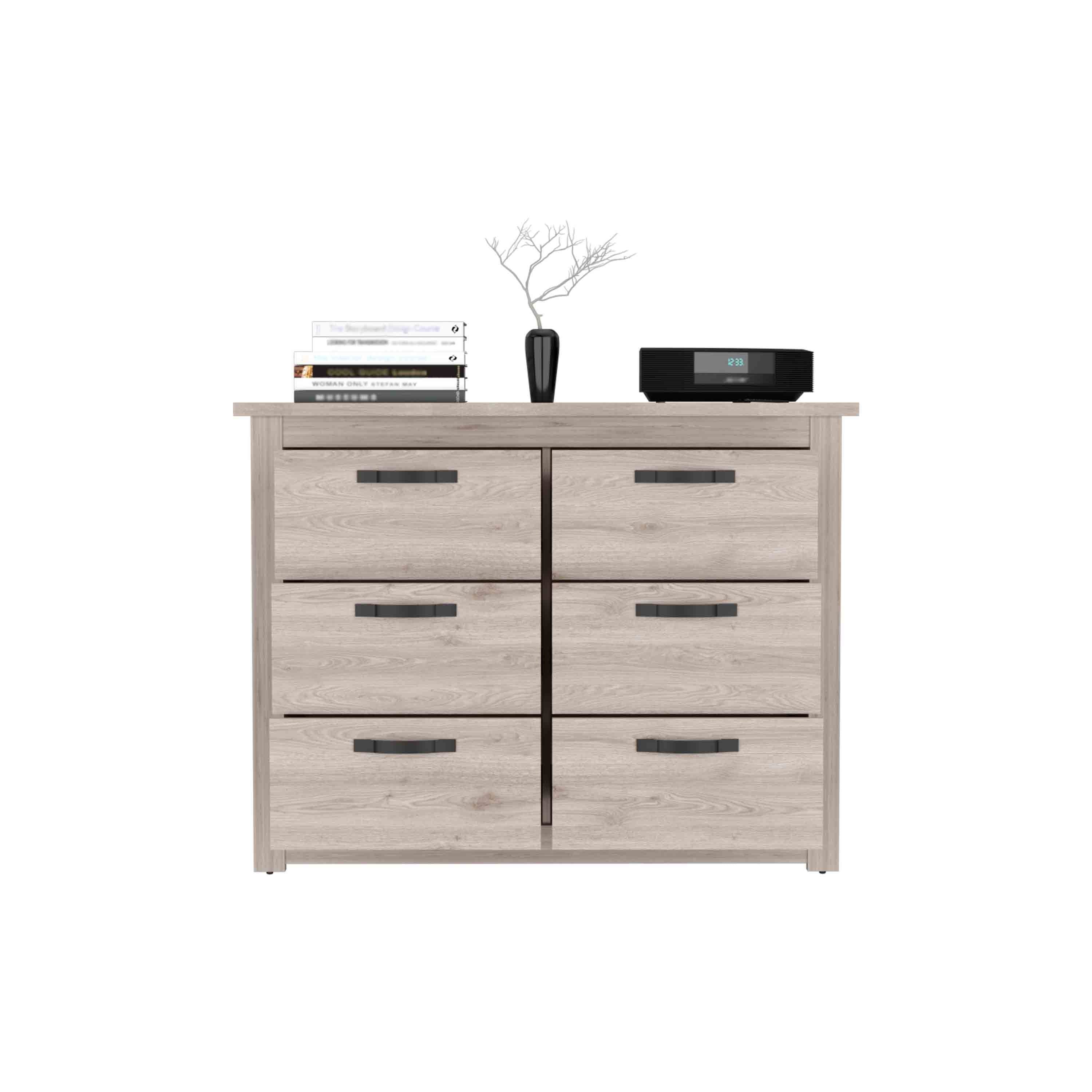 Modern 6-Drawer Dresser with Metal Hardware – Gray Finish