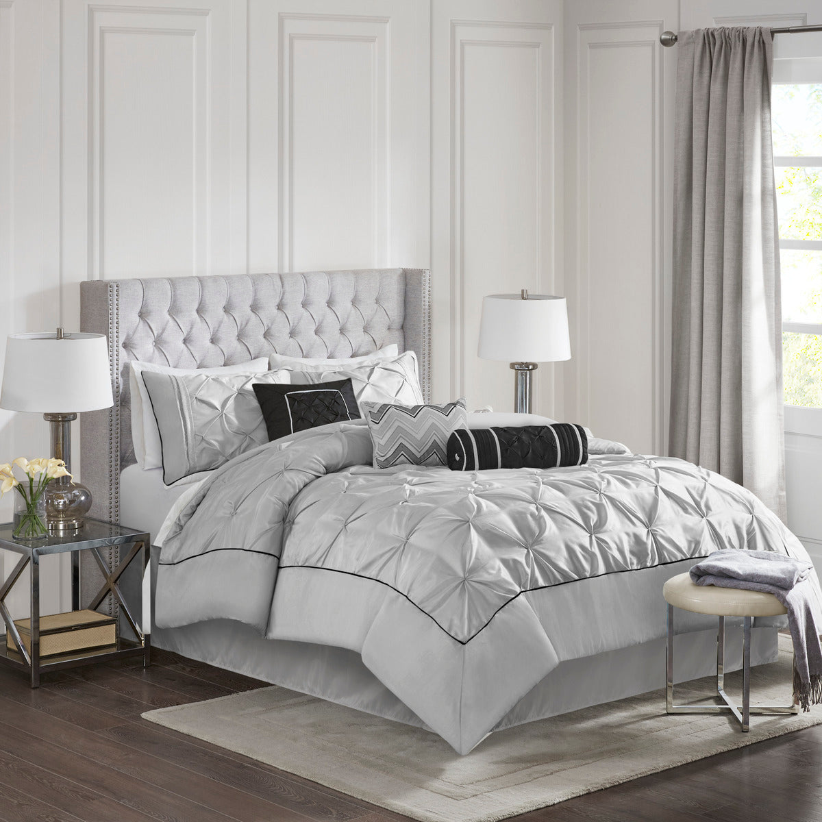 7 Piece Tufted Comforter Set Grey California King