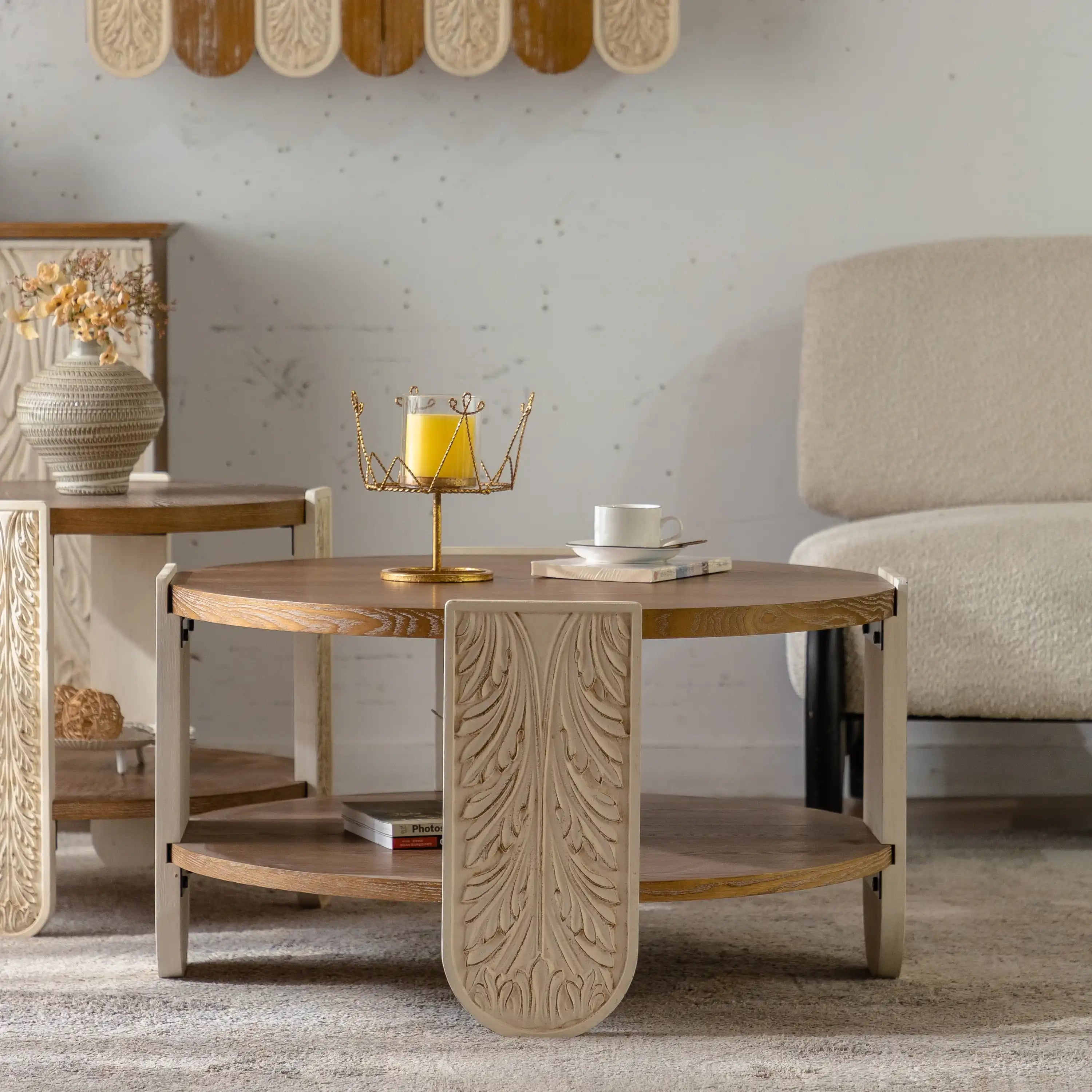 Carved Wooden Coffee Table | Retro Cocktail Table