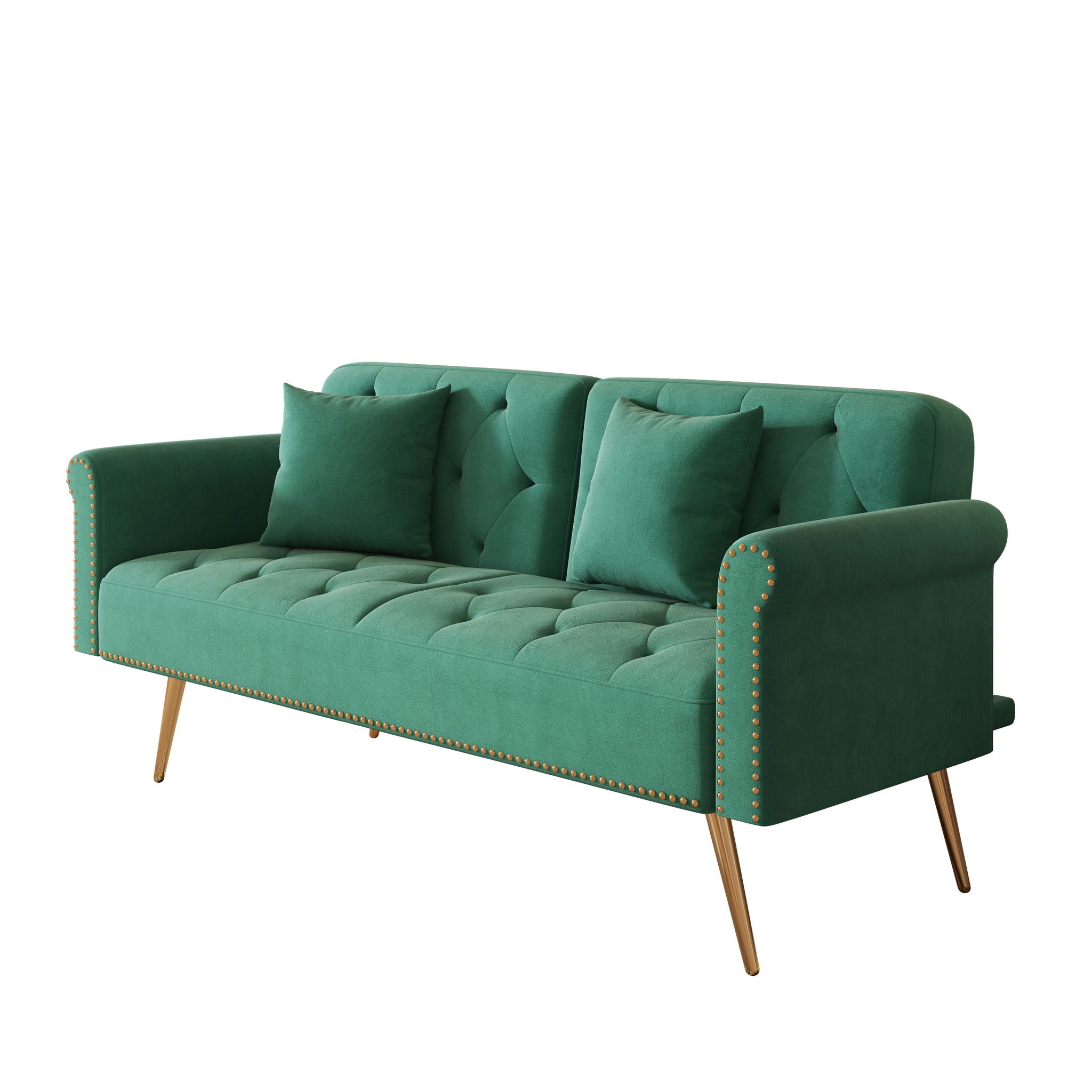 Luxurious Velvet Sofa Bed With Nail Head Trim And Matching Pillow
