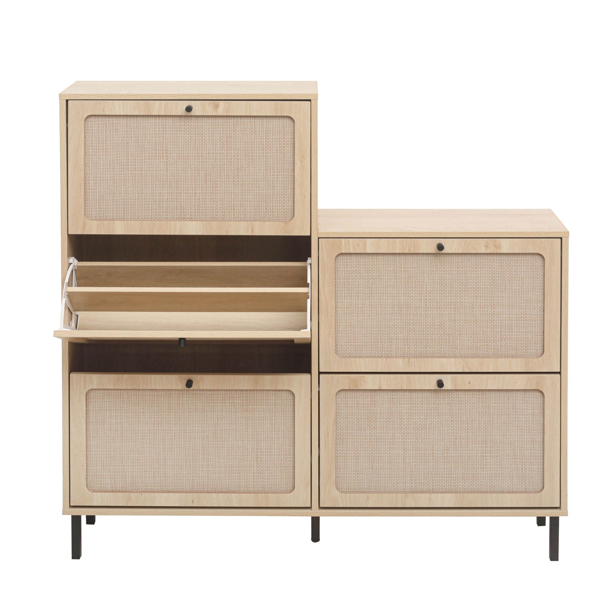 Modern Rattan 5 Door Shoe Storage Cabinet For Entryway Freestanding Design - Natural
