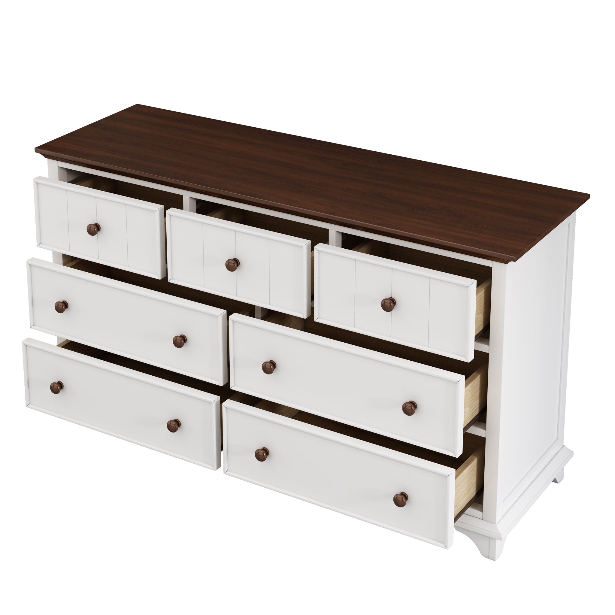 Wooden Captain Seven Drawer Dresser For Bedroom, Living Room, Kids' Room - White / Walnut - Best Buy Furniture
