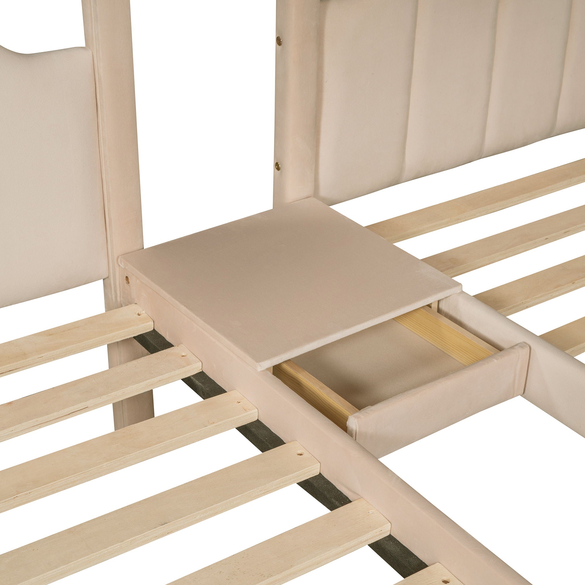 Bunk Bed, Triple Bed With Drawers And Guardrails