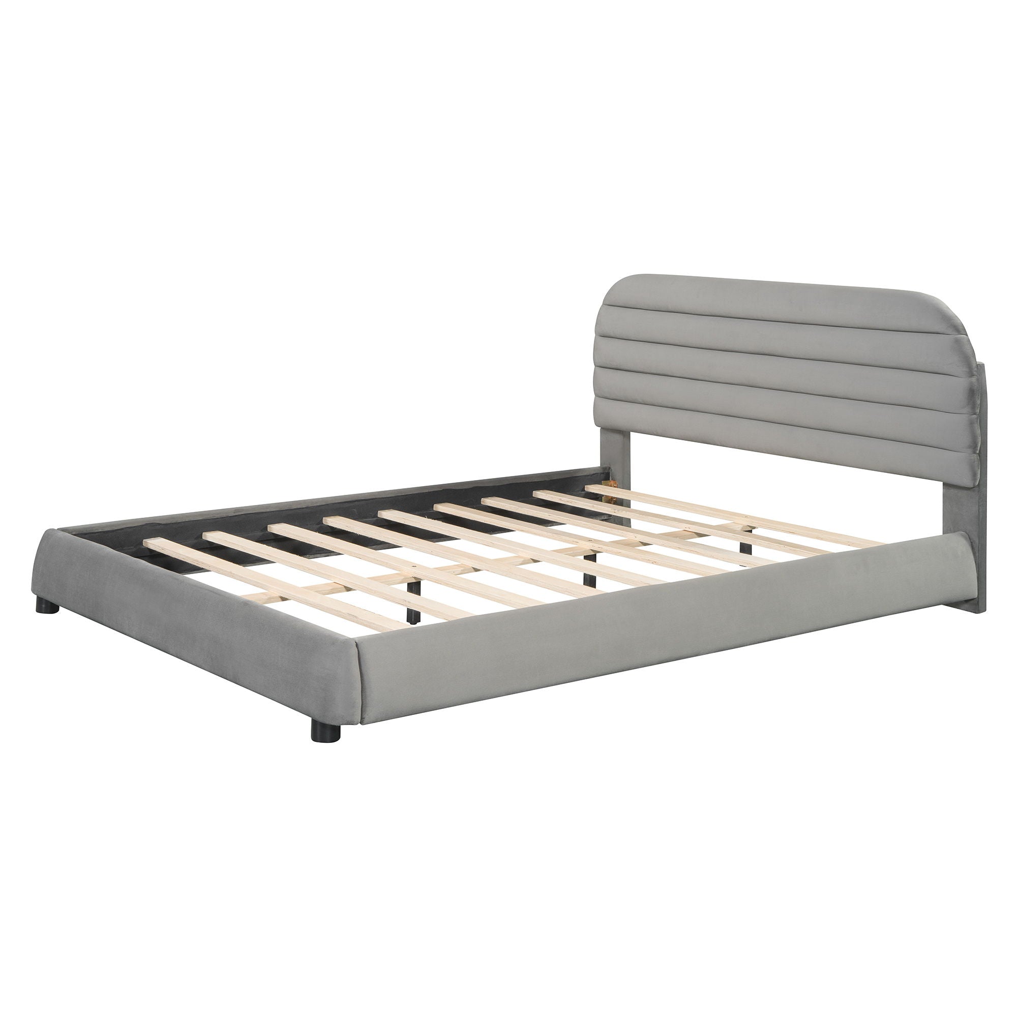Upholstered Platform Bed Frame And Stylish Curve Shaped Design