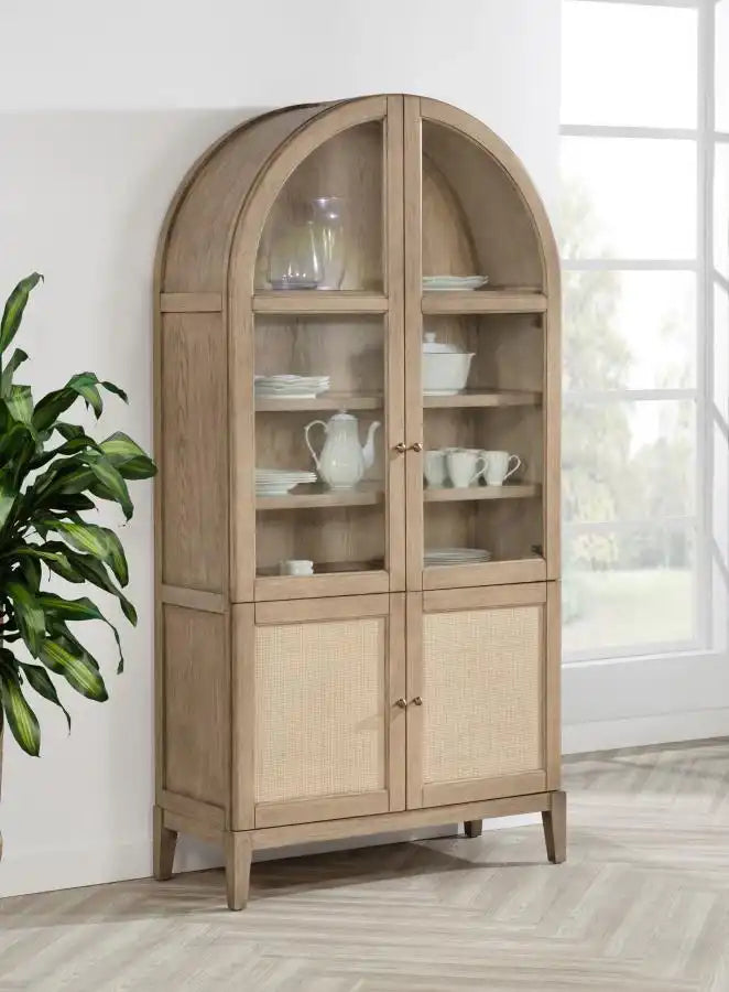 Kailani - 4-Door Cane Dining Vitrine Display Cabinet - Beige Oak - Best Buy Furniture