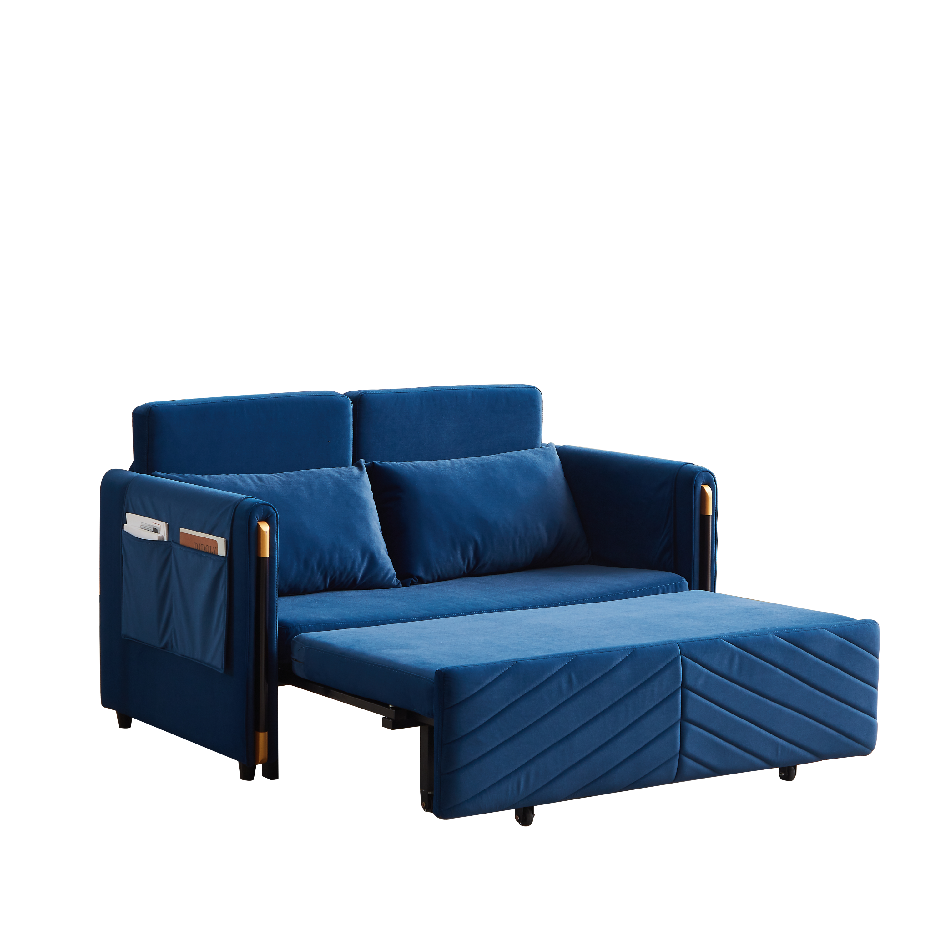 Convertible Velvet Loveseat Sleeper with Arm Storage and Adjustable Back