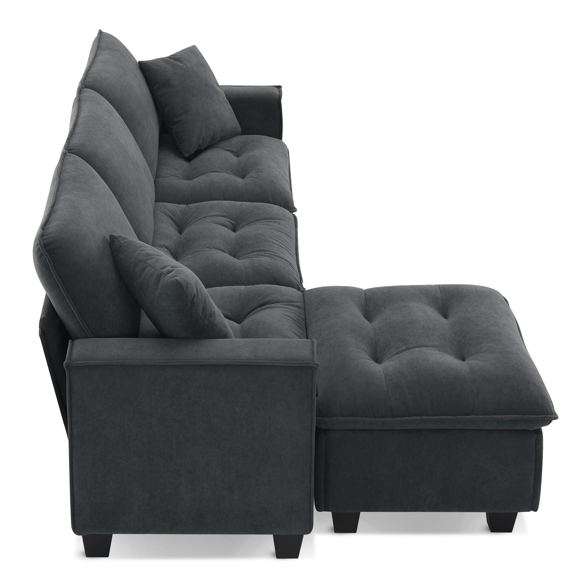 Modern Convertible Sectional L Shaped Reversible Couch Set With Free Pillows 4 Seat Suede Sleeper Sofa With Ottoman
