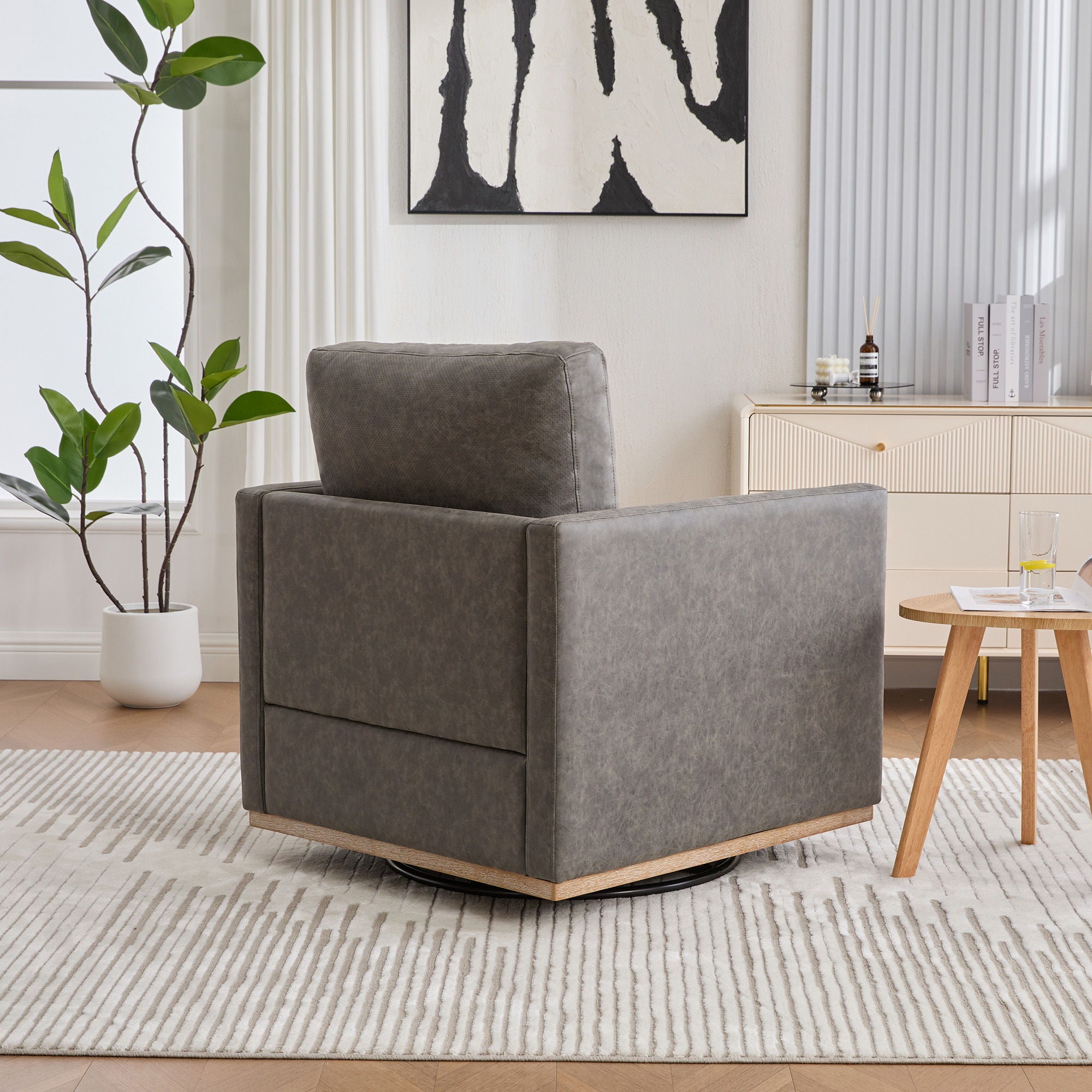 Modern Upholstered Square Swivel Accent Chair With 360 Degree Rotation