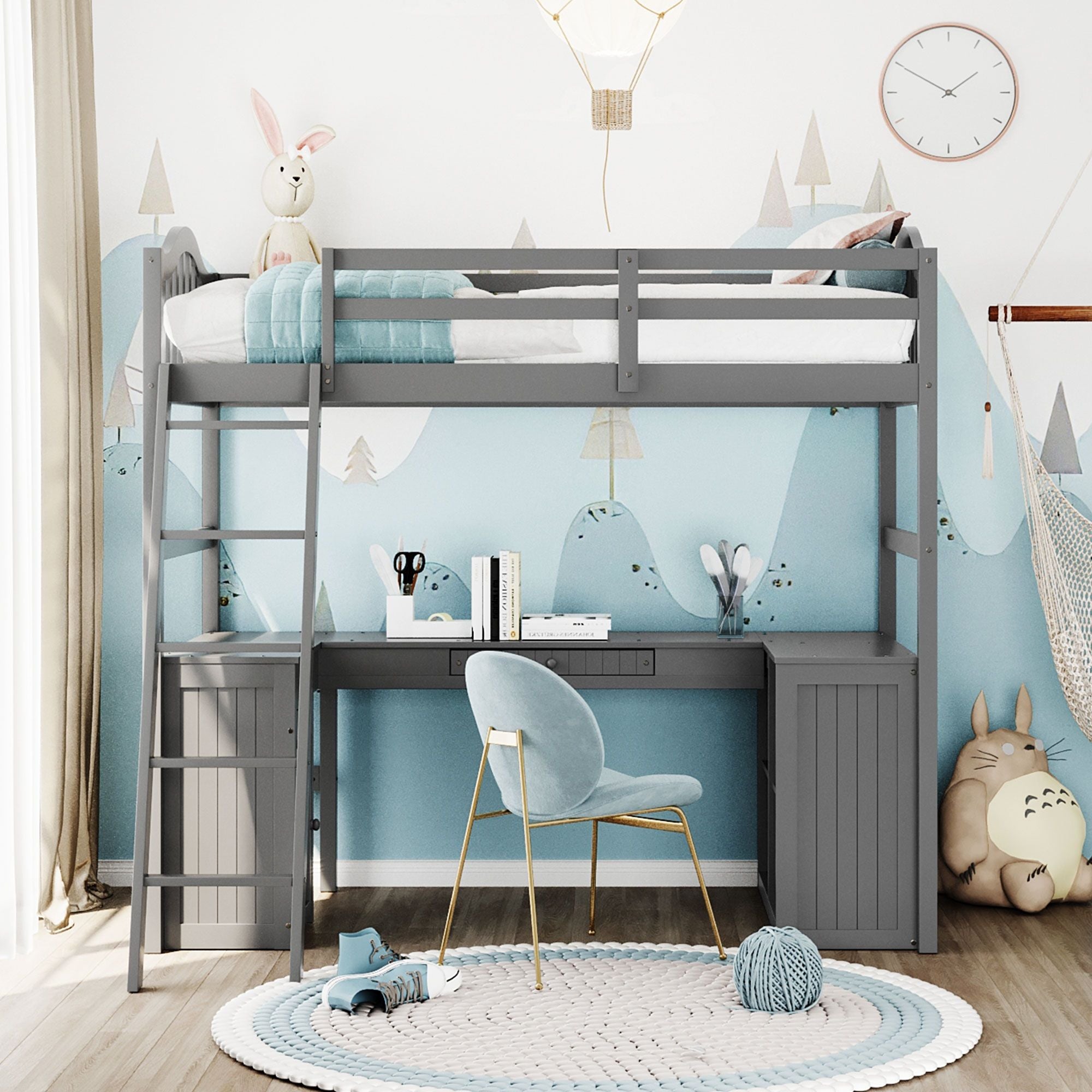 Loft Bed With Drawers, Cabinet, Shelves With Desk