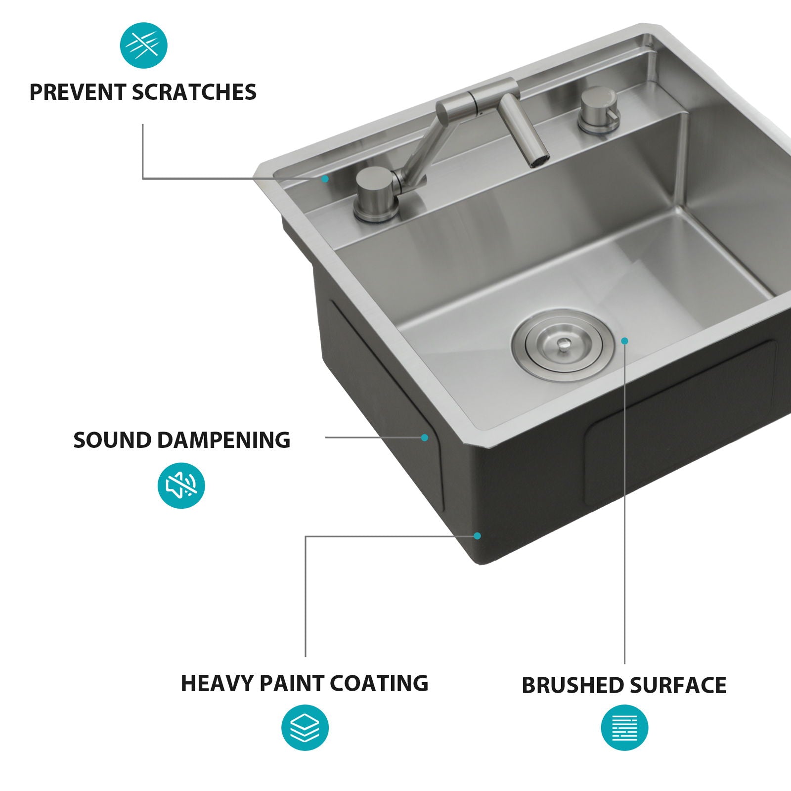 21" Undermount Kitchen Sink With Folding Faucet And Cutting Board Stainless Steel 16 Gauge Workstation - Brushed Nickel