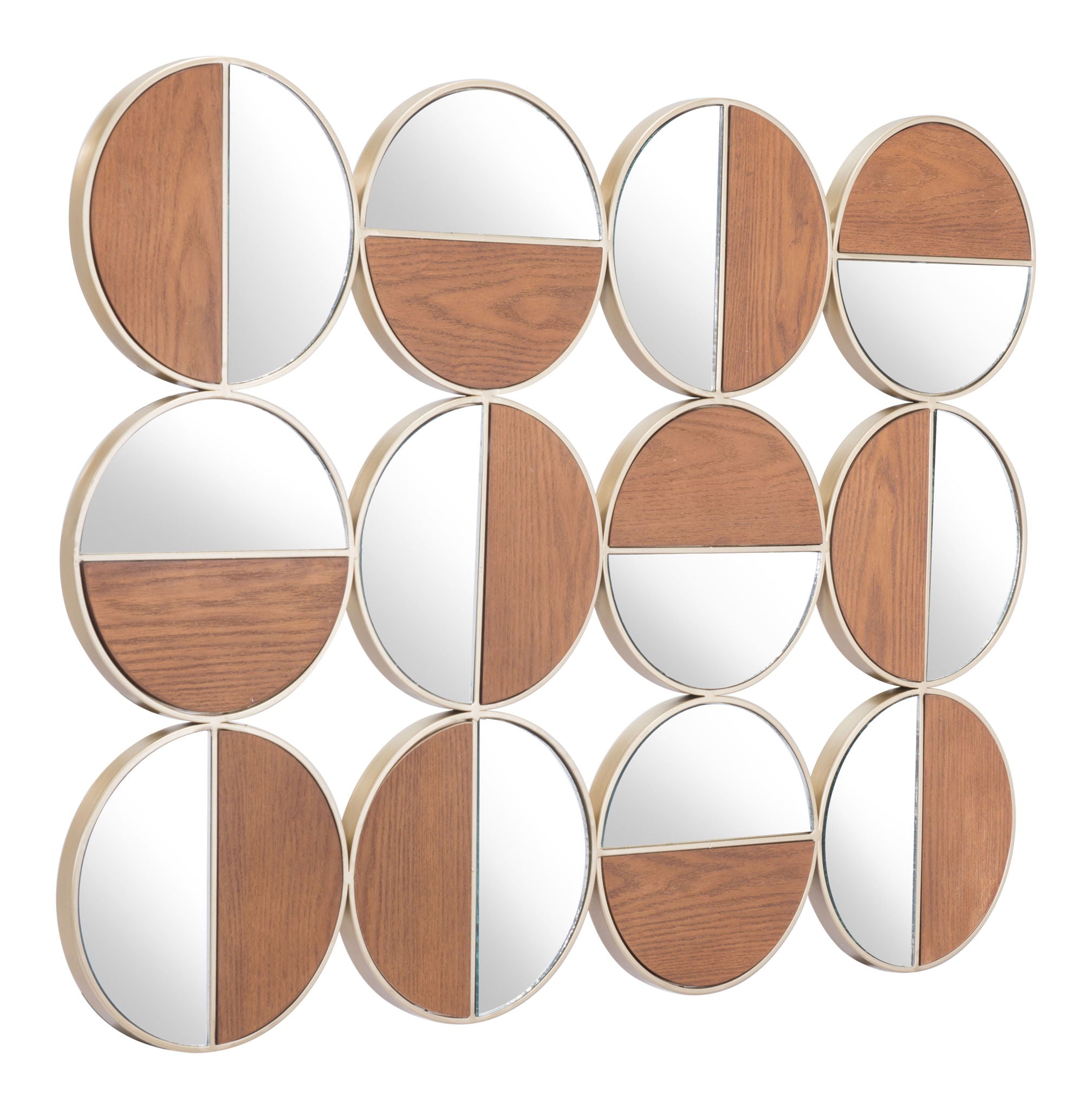 Cycle - Round Mirror - Gold / Walnut
