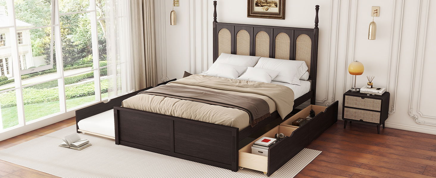 Platform Bed With With 2 Big Drawers With Trundle