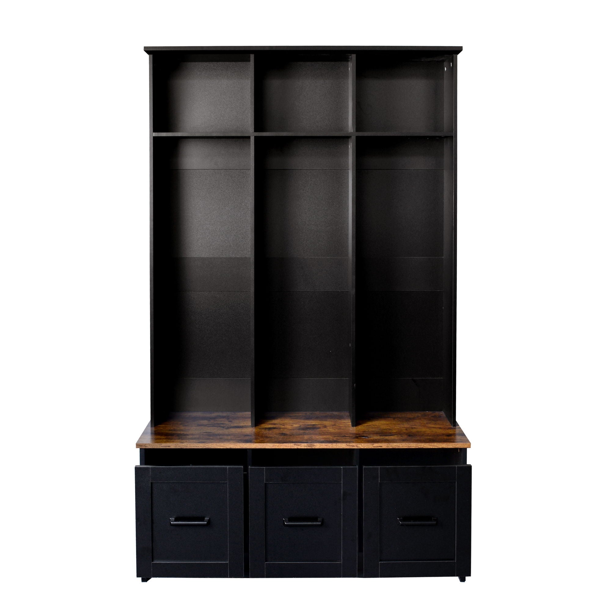Modern Hall Tree With 3 Shelves And Drawers, Storage Bench