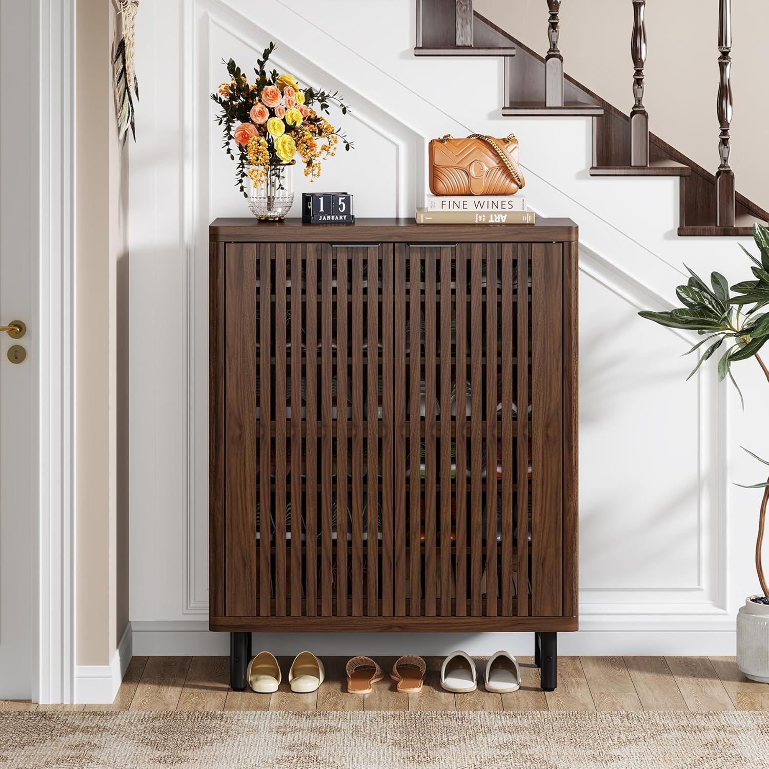 6 Tier Shoe Cabinet With Louvered Doors