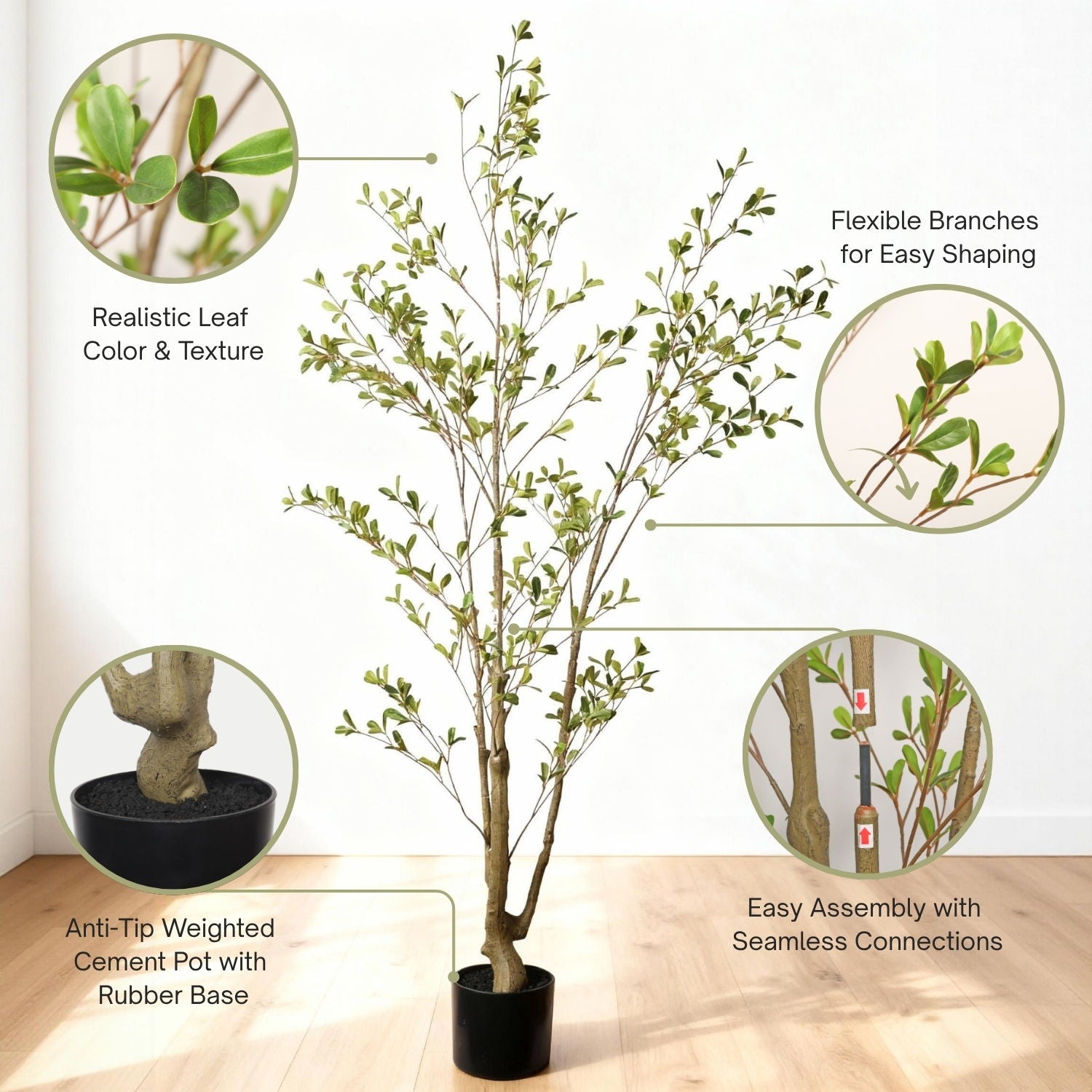 Lifelike Artificial Olive Tree With Plastic Pot For Home Living Room Decor - Green Leaves
