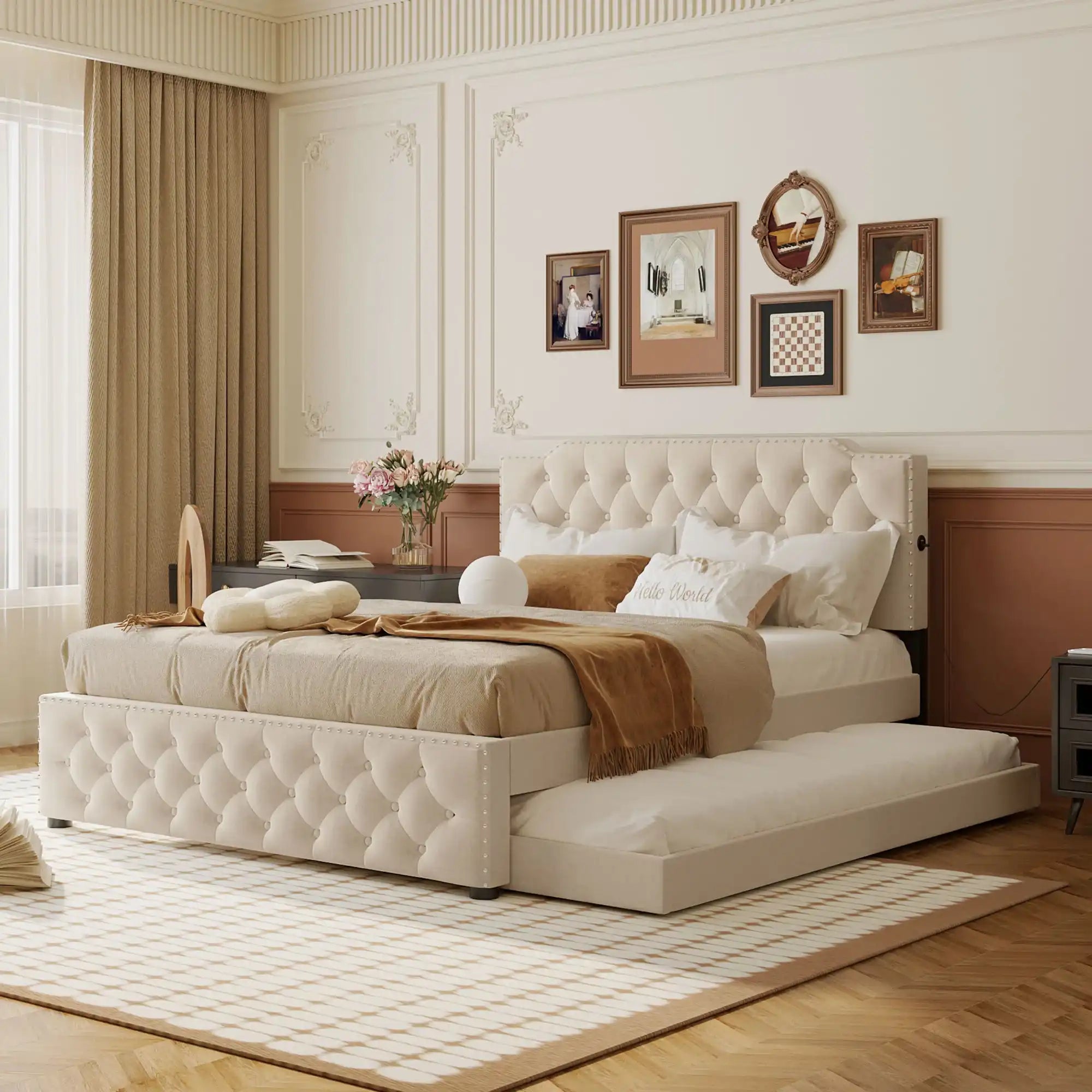 Luma & Co Queen Size Upholstered Platform Bed with Twin Size Trundle