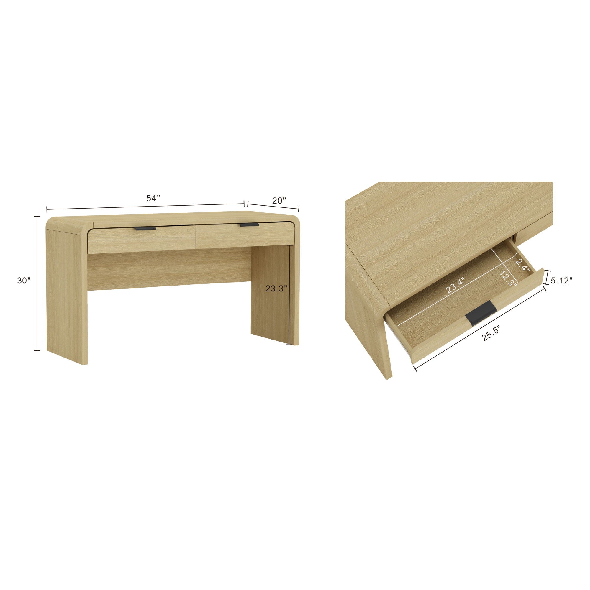 Grace - Office Desk & 2 Drawers - Oak