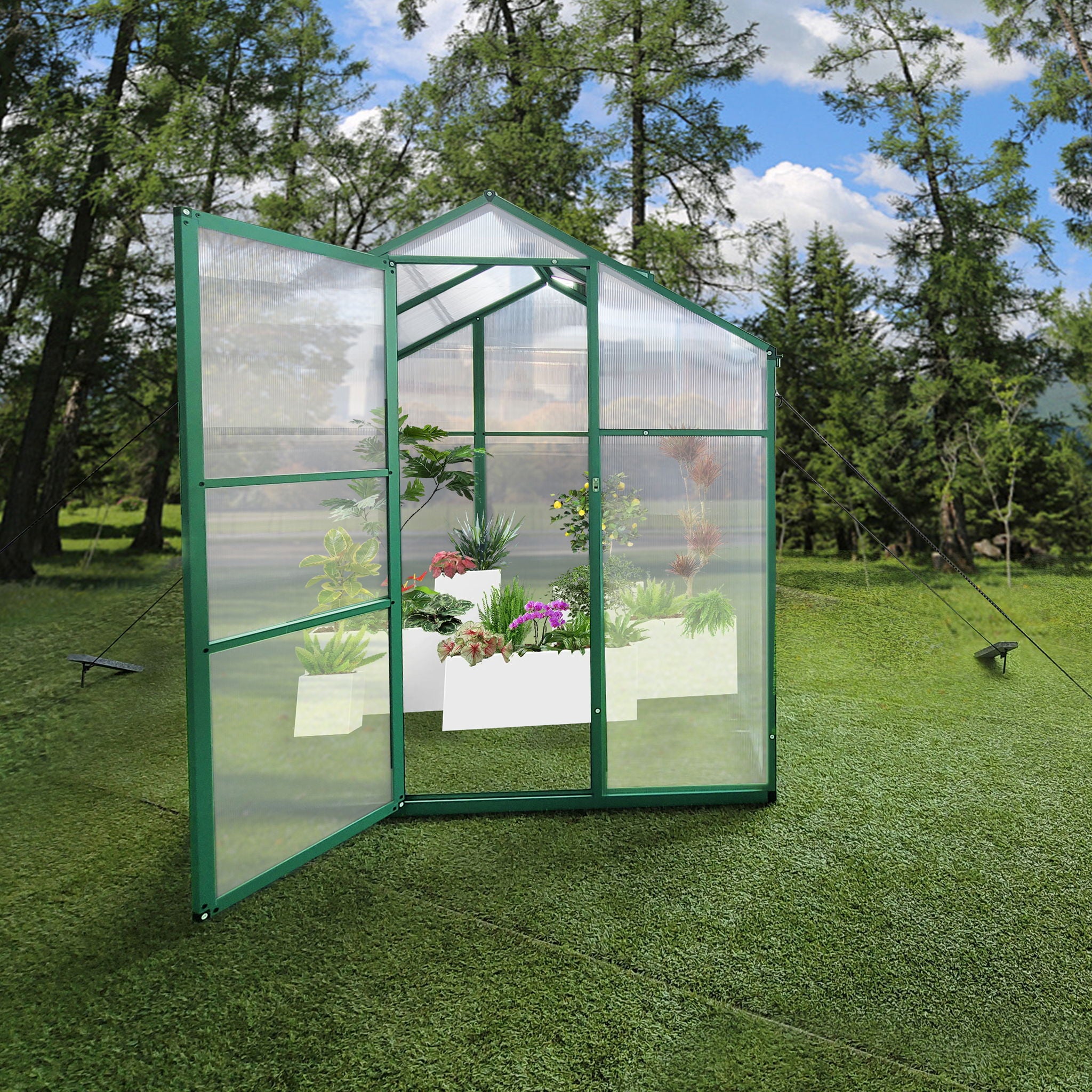 Polycarbonate Walk-In Greenhouse, Raised Base For Outdoor In All Season