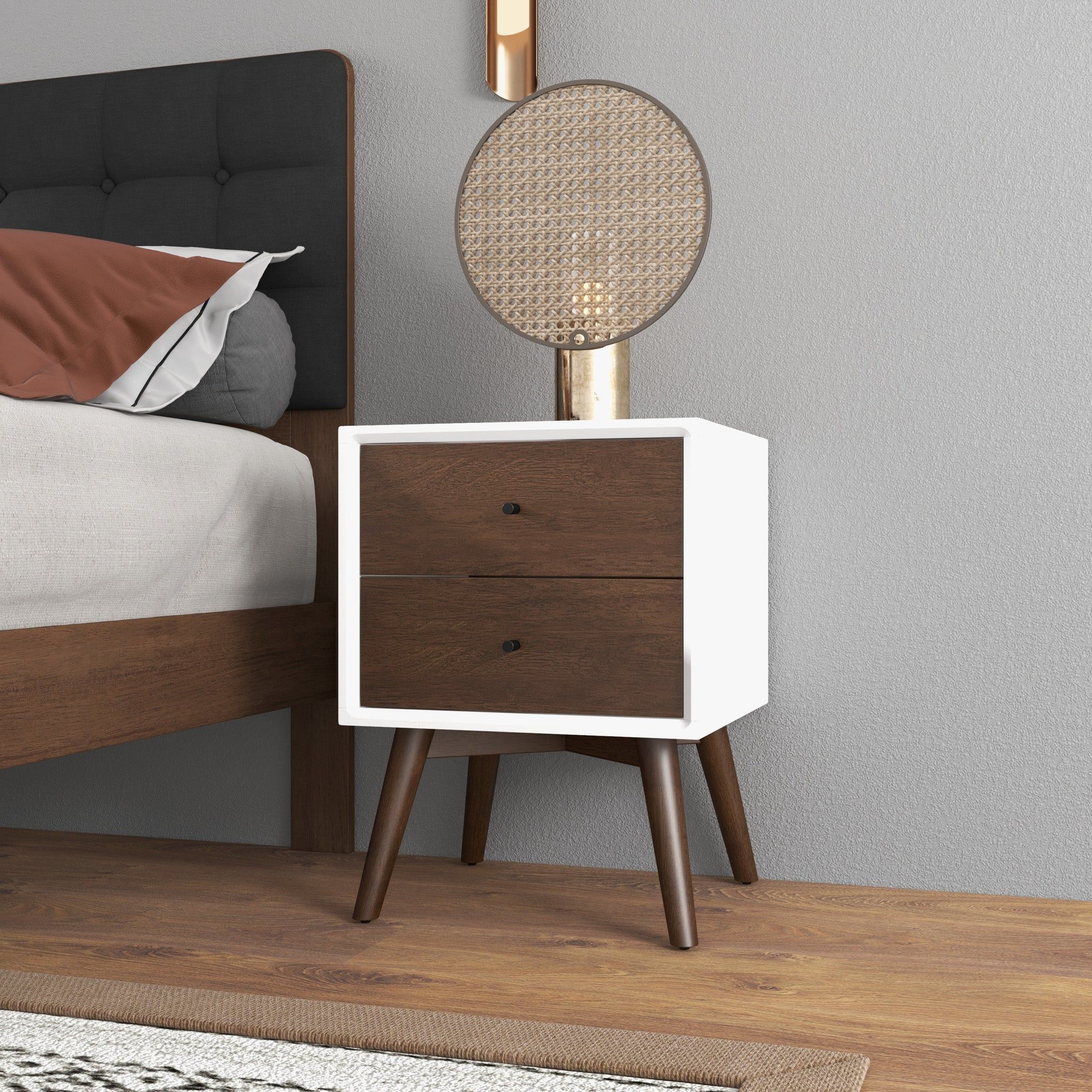 Caroline - Mid-Century Modern Style White Night Stand 2 Drawer