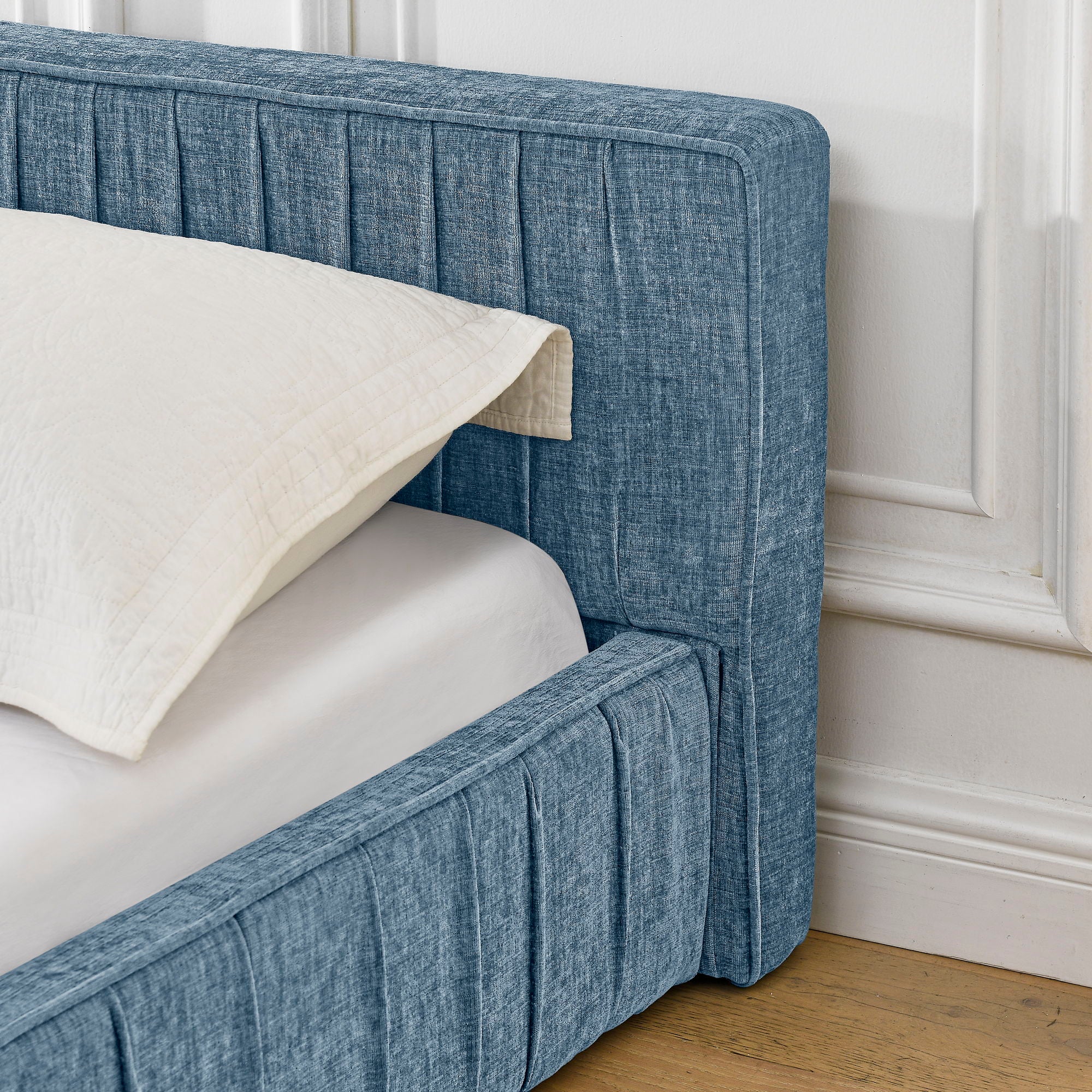 Modern Upholstered Platform Bed Frame With Pleated Design
