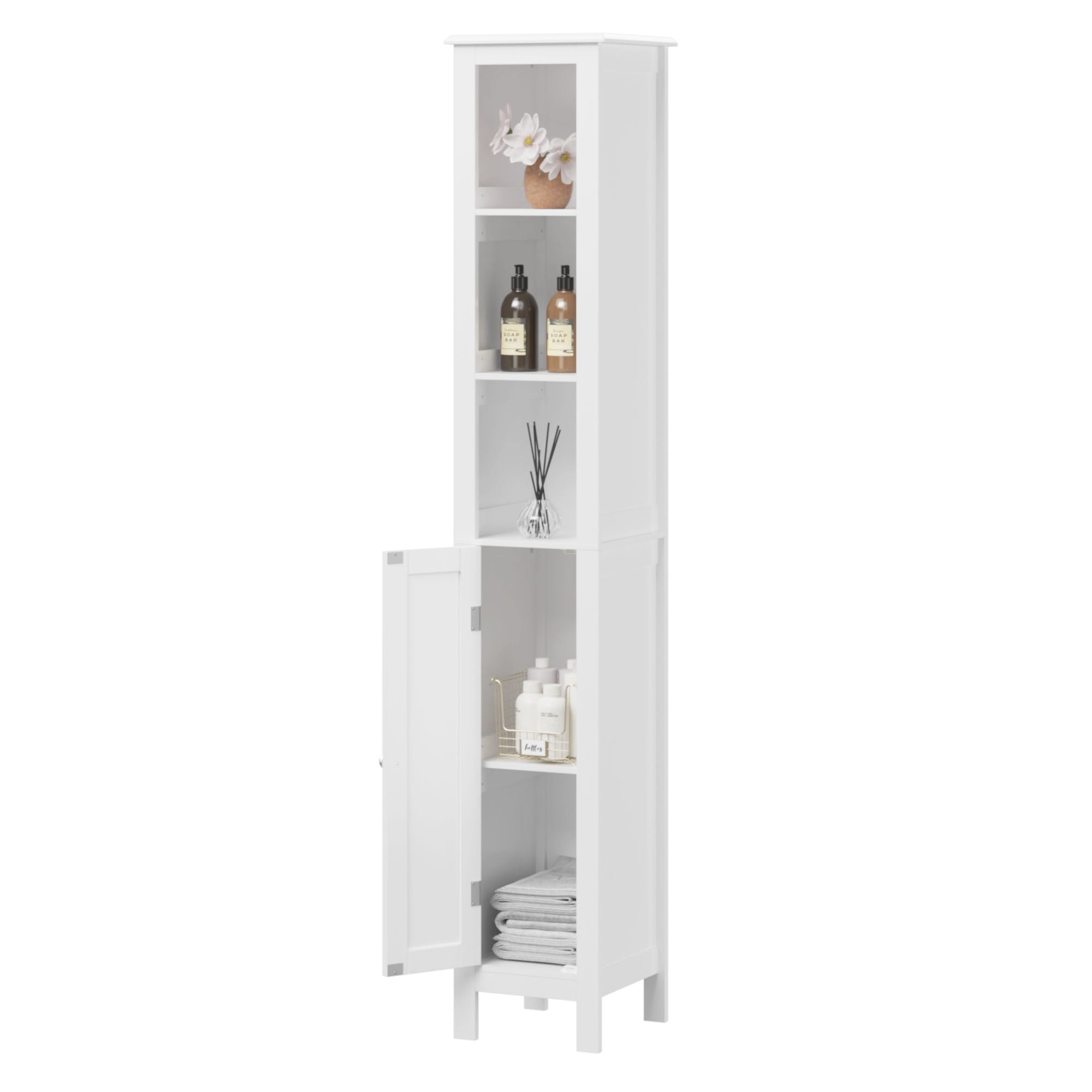 Slim Tall Bathroom Storage Cabinet With Adjustable Shelves, Anti Tip Freestanding Cabinet - White