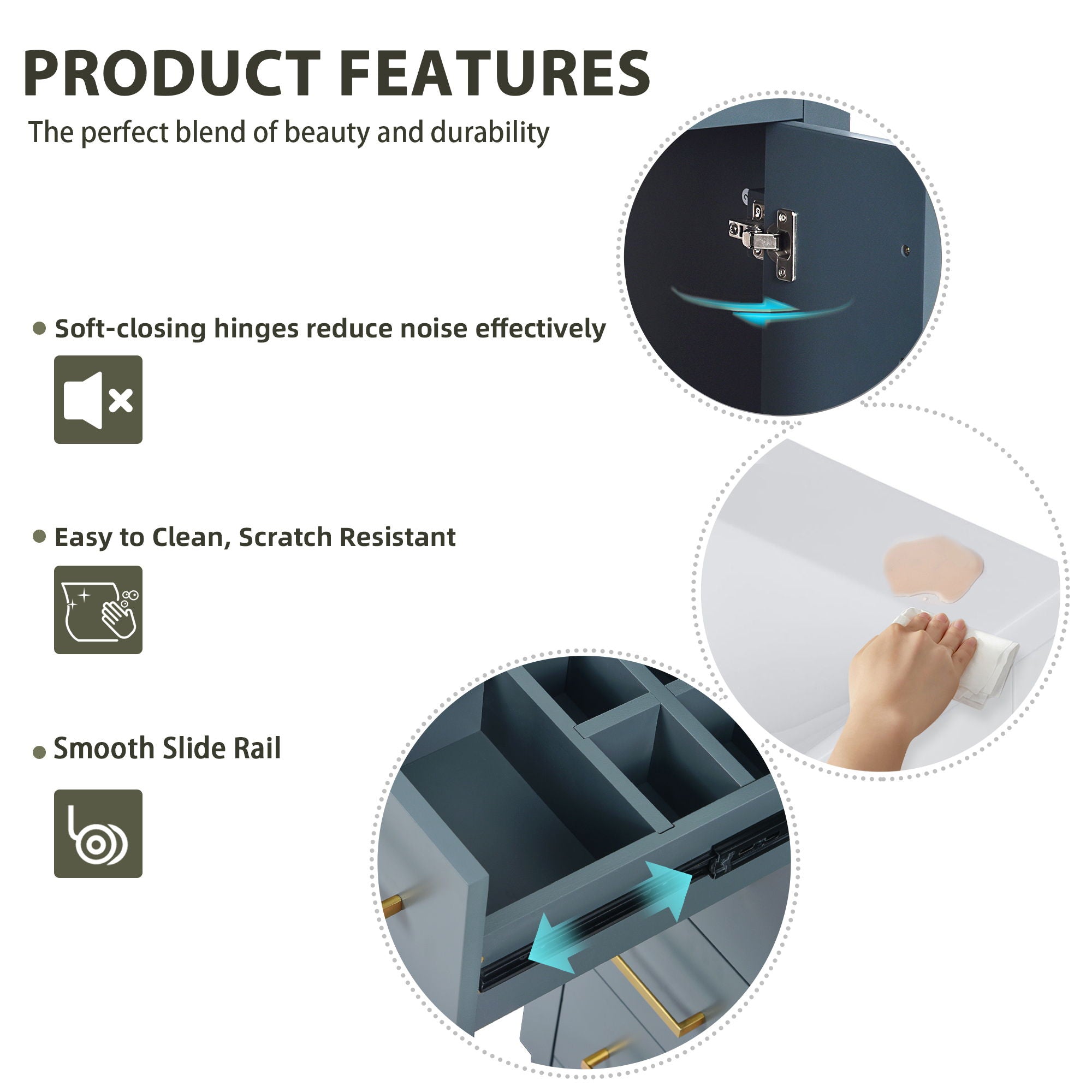 Modern Bathroom Vanity With Ceramic Sink, Freestanding Set With Drawers And Soft-Closing Doors