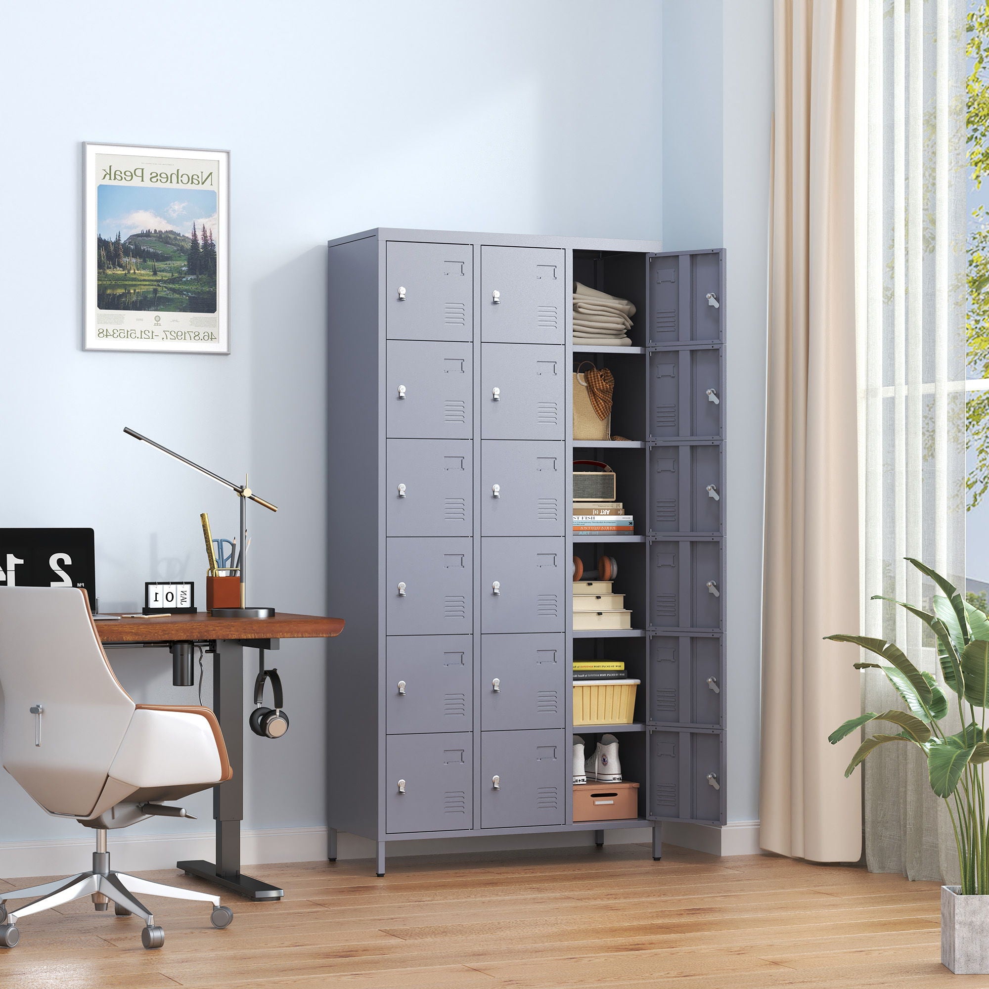 Lockers 18 Door With Lock For Employees, Storage Cabinet For Home Gym Office School Garage - Gray