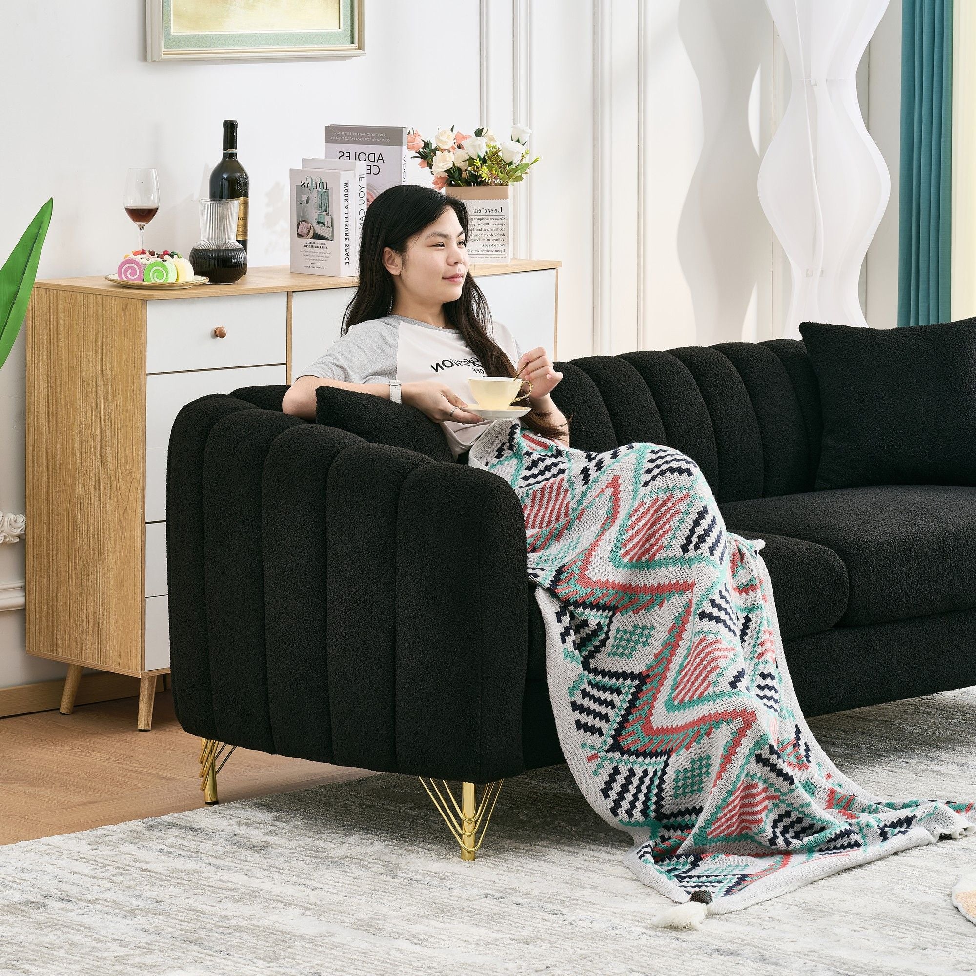 Oversized Sofa, 3 And 3 Seater, Tufted Couch For Living Room - Black