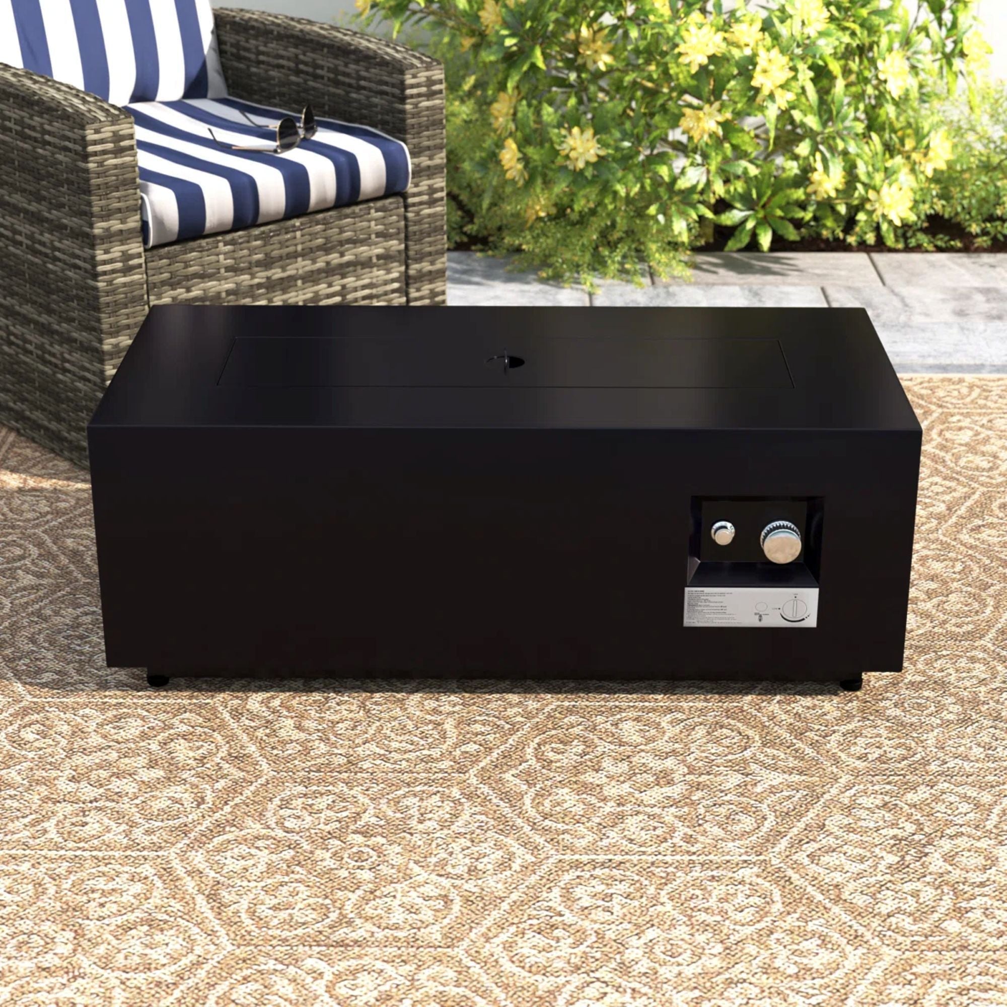 Modern Steel Outdoor Fire Pit Table with Lid, Black, 16 H x 42 W